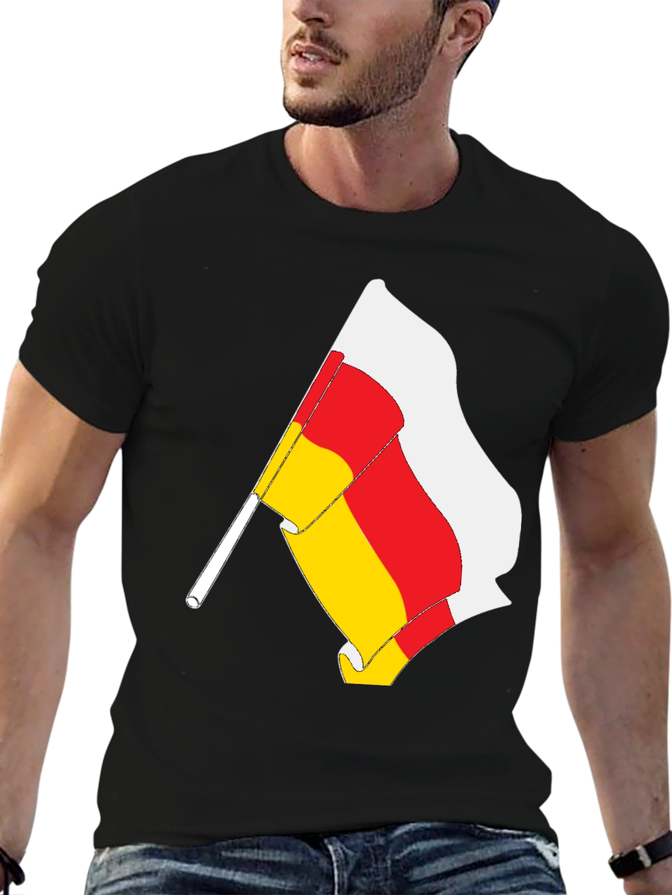 South Ossetia Flag T-Shirt - Black Cotton Tee - 6