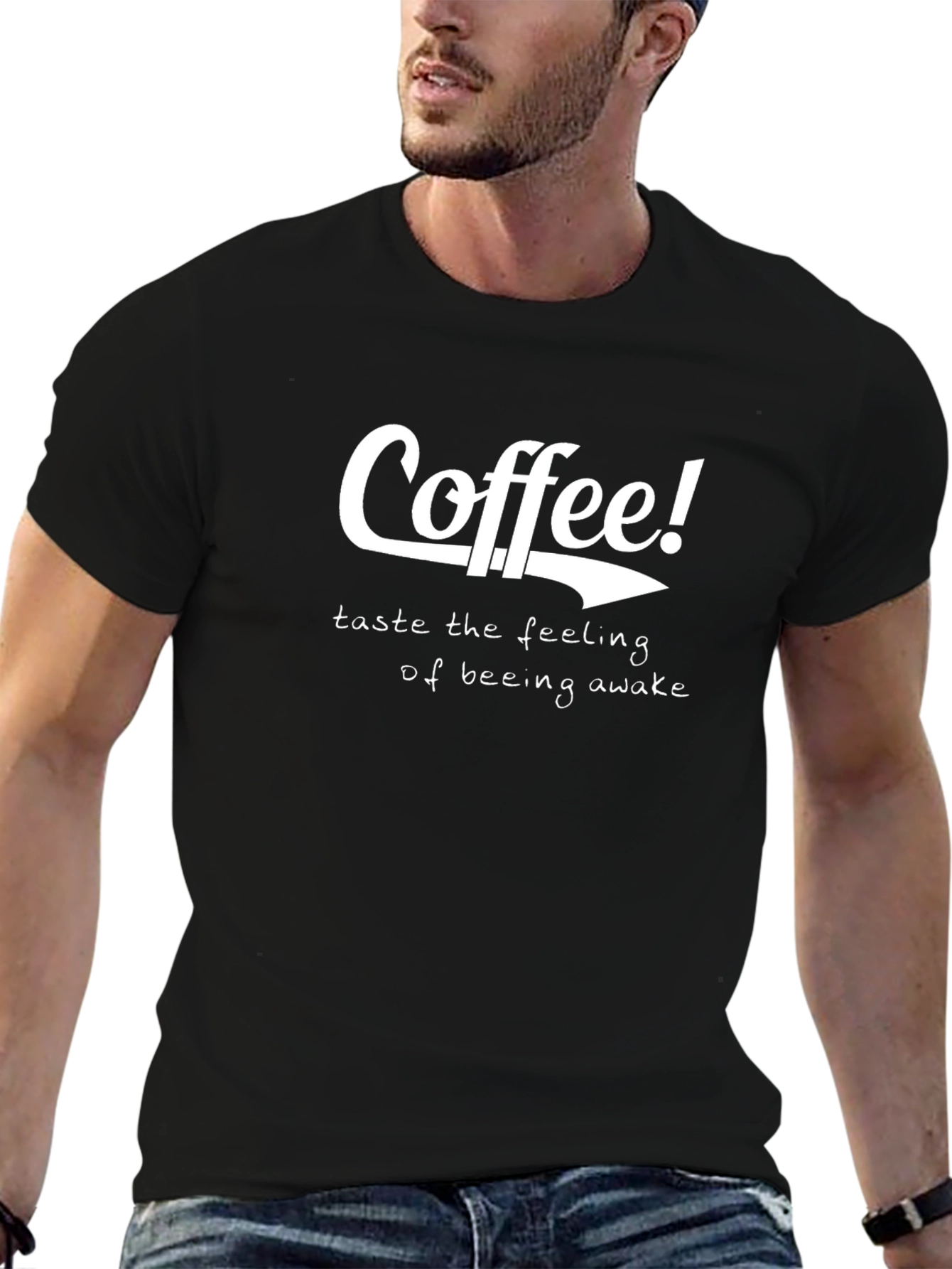 Black Coffee! Awake Feeling T-Shirt - Black Graphic Tee view 6