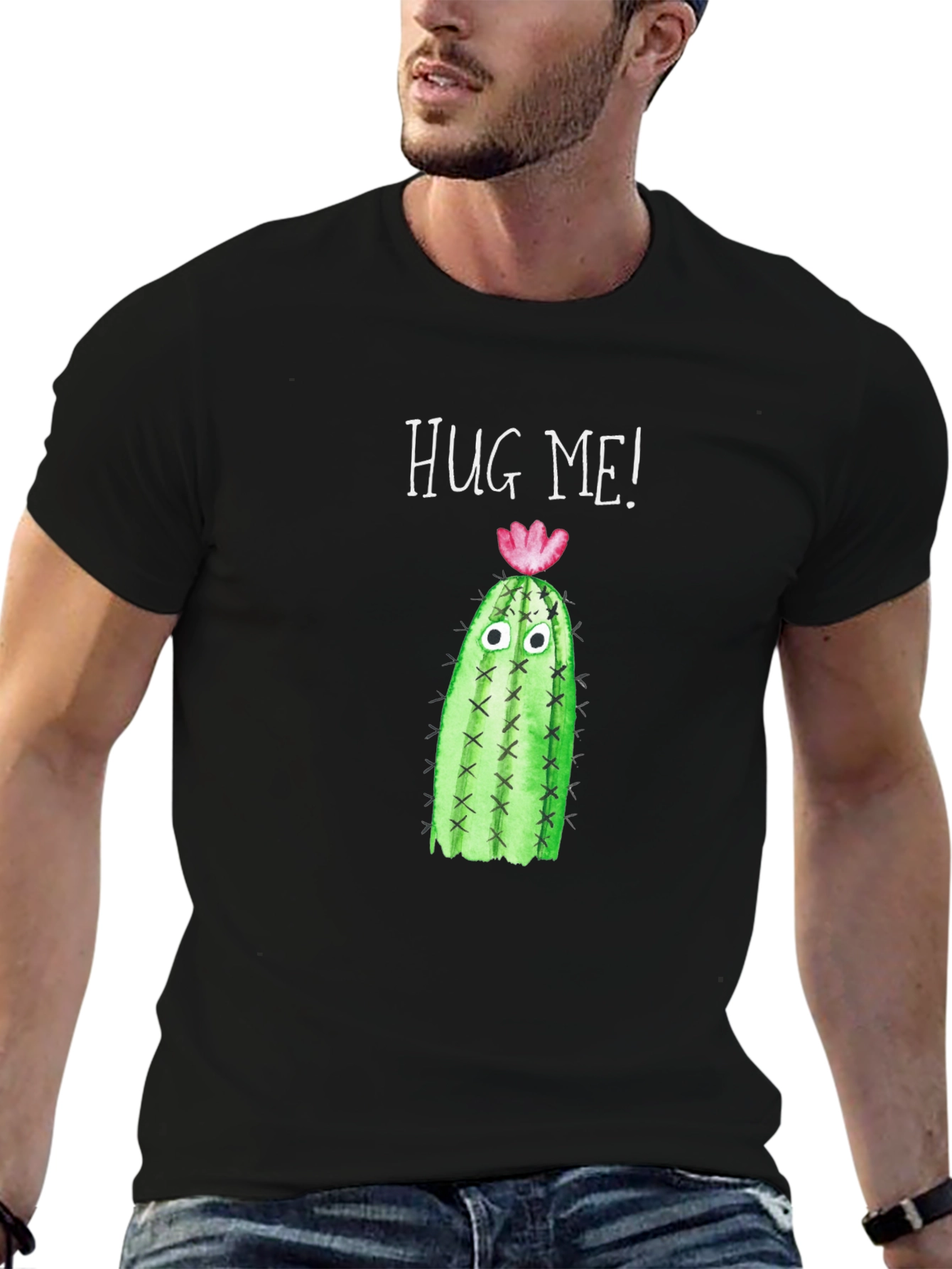 Black Hug Me Cactus T-Shirt - Funny Graphic Tee view 6