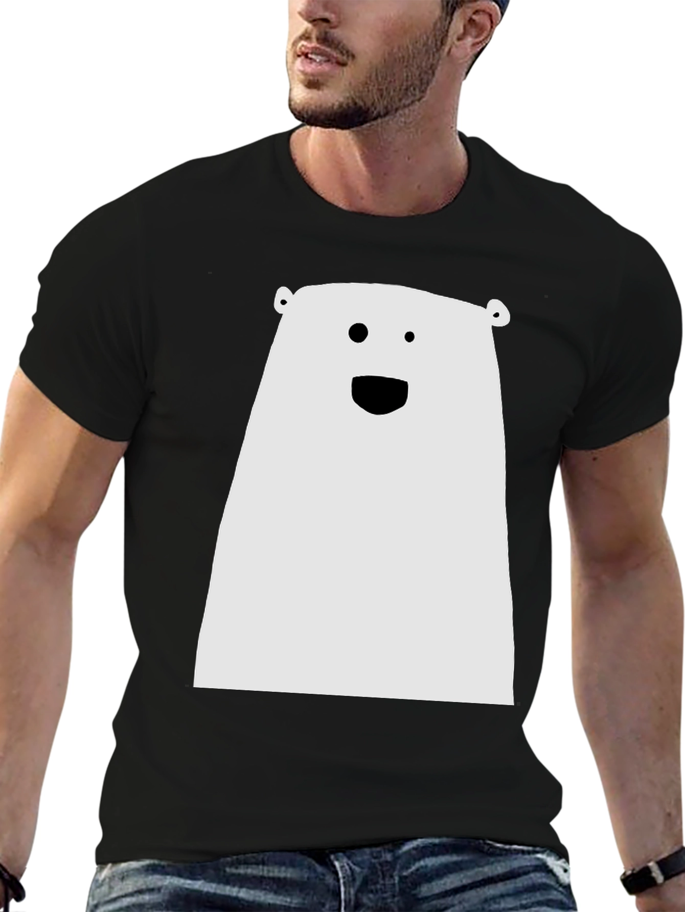Black Funny Minimalist Bear Graphic Black T-Shirt view 6