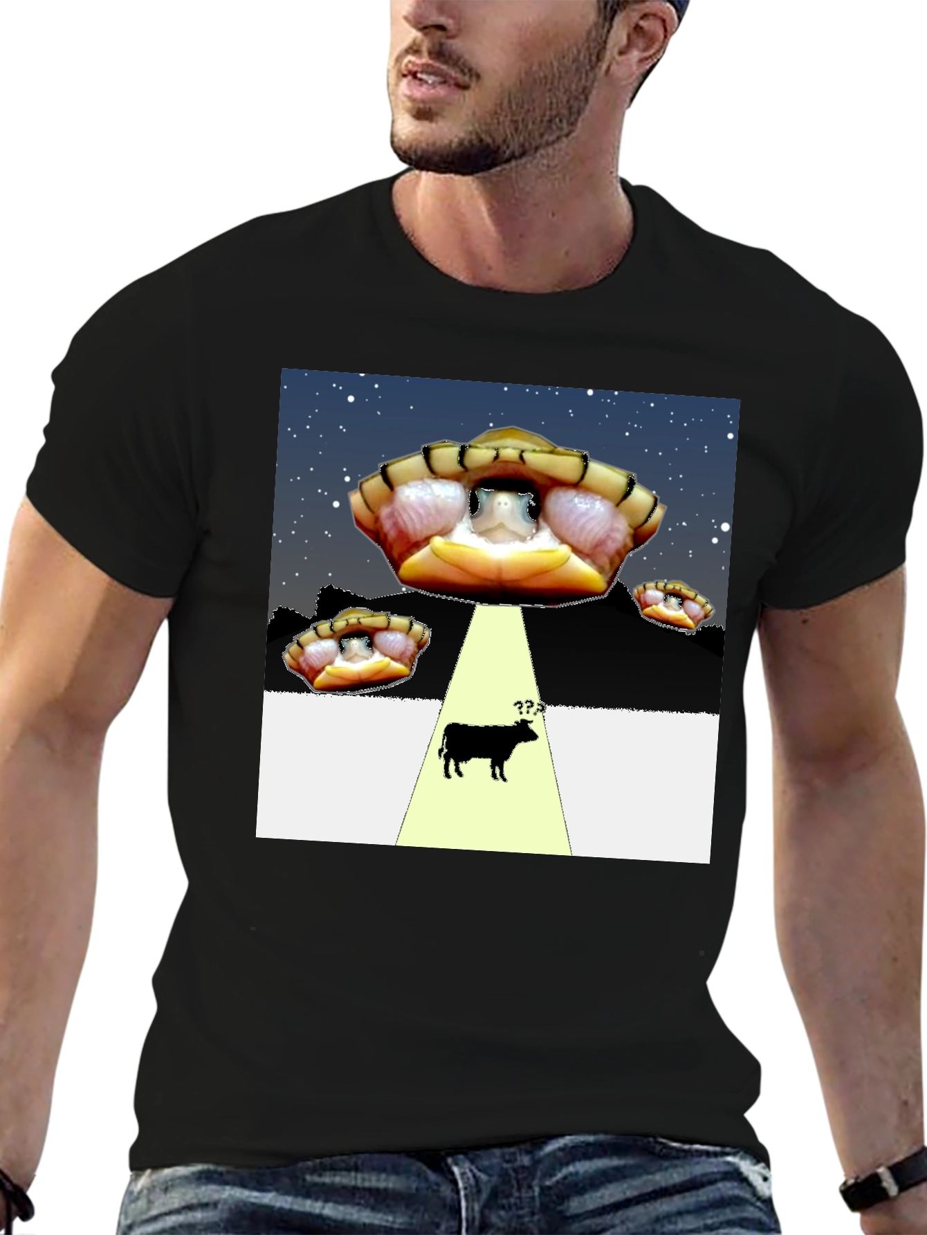 Black UFO Turtle Abduction T-Shirt view 6