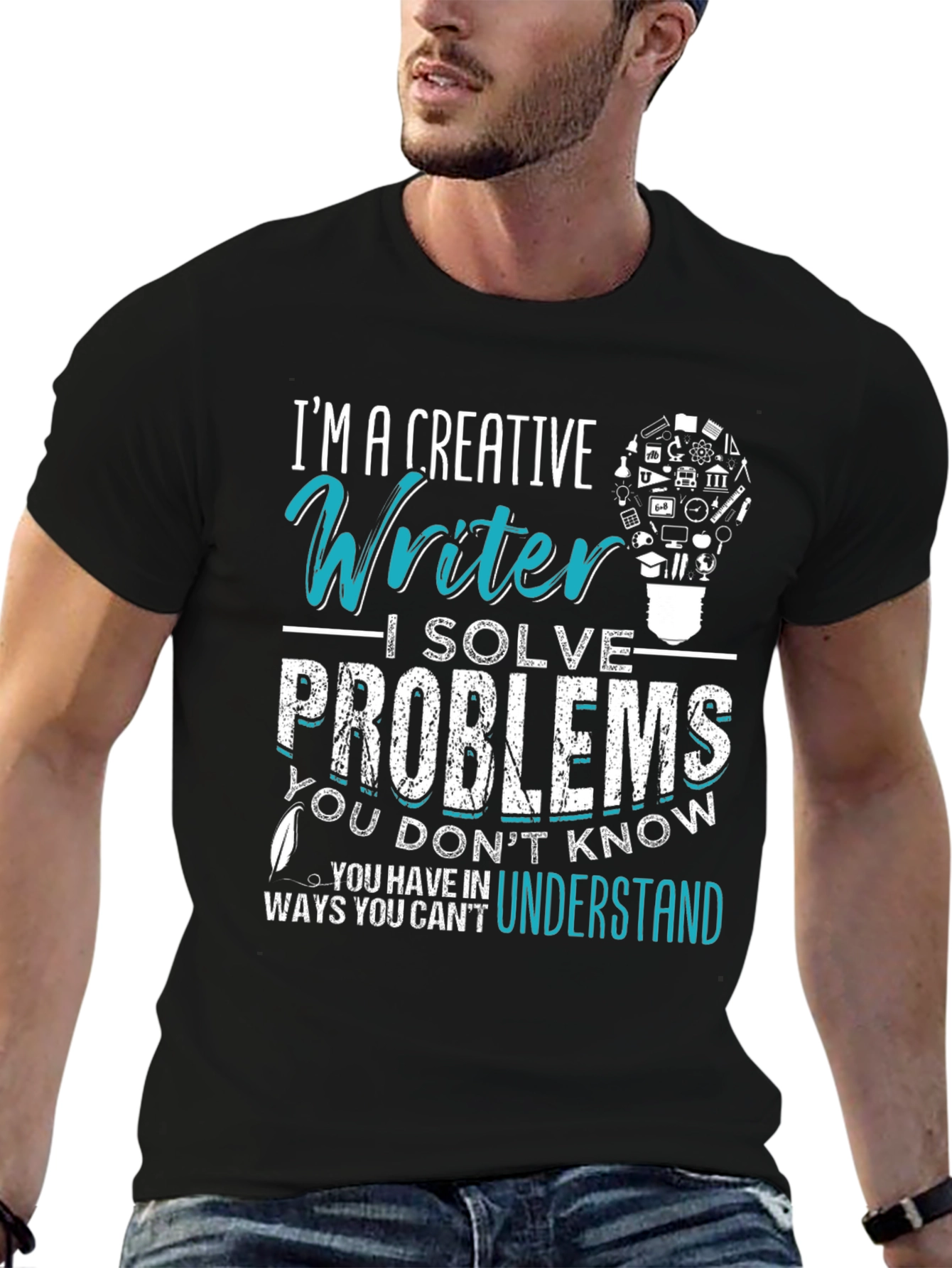 Black Creative Writer T-Shirt: I Solve Problems view 6