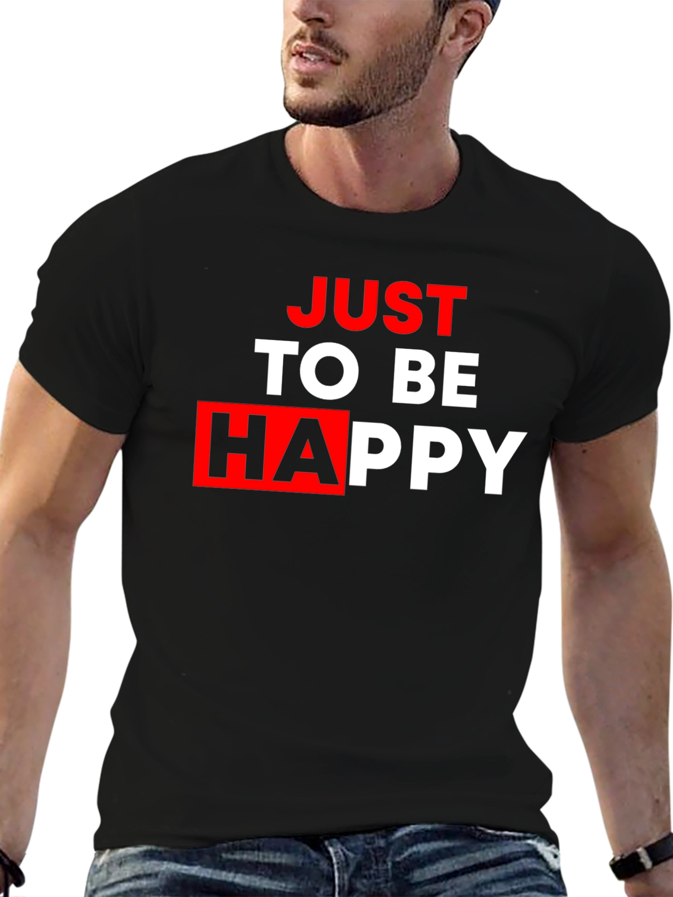 Black Just To Be Happy Graphic Tee - Black Casual T-Shirt view 6