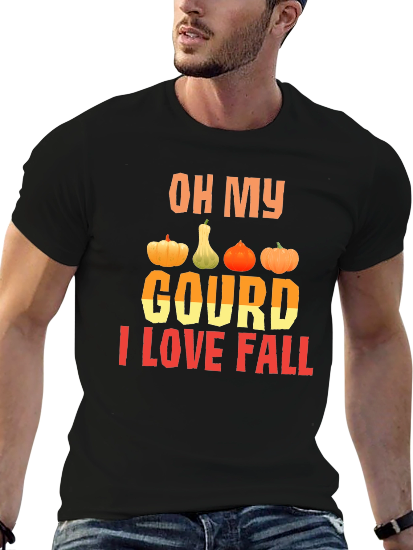 Black Oh My Gourd I Love Fall T-Shirt view 6