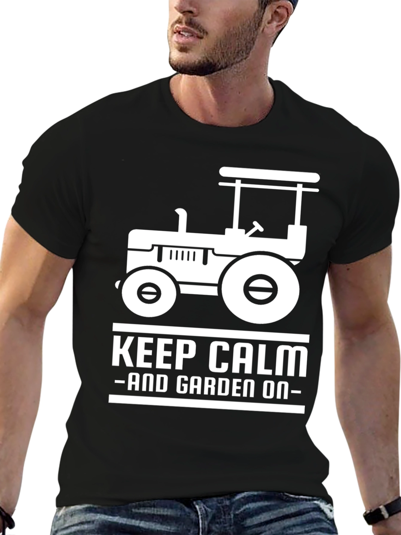 Black Keep Calm and Garden On Black T-Shirt view 6