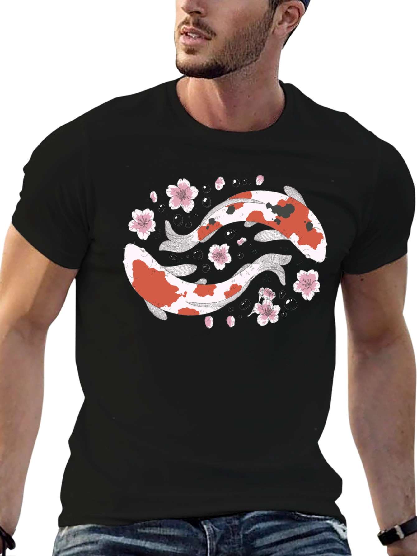 Black Koi Fish Yin Yang Black T-Shirt view 6