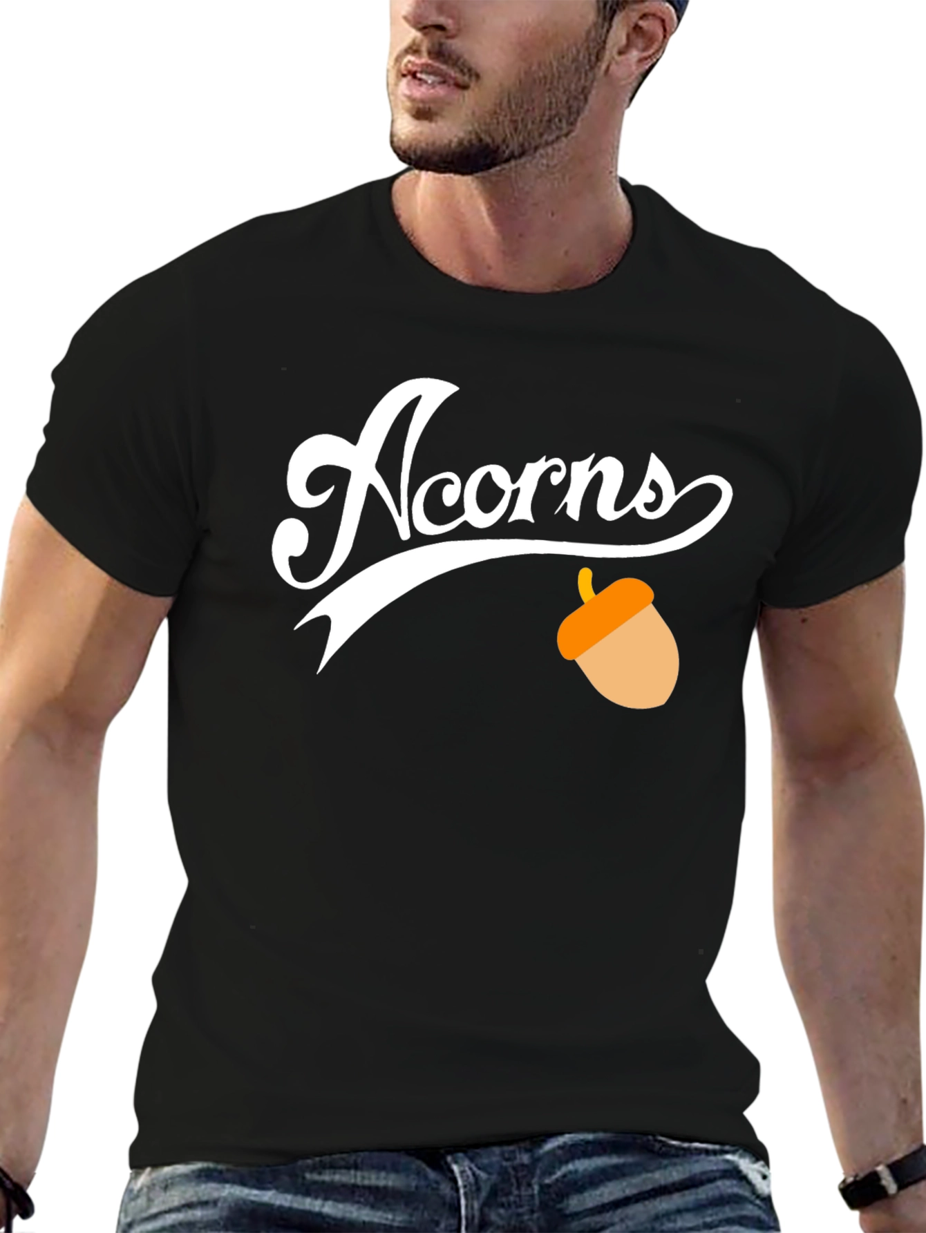 Black Acorns Graphic Tee - Black Cotton Casual T-Shirt view 6