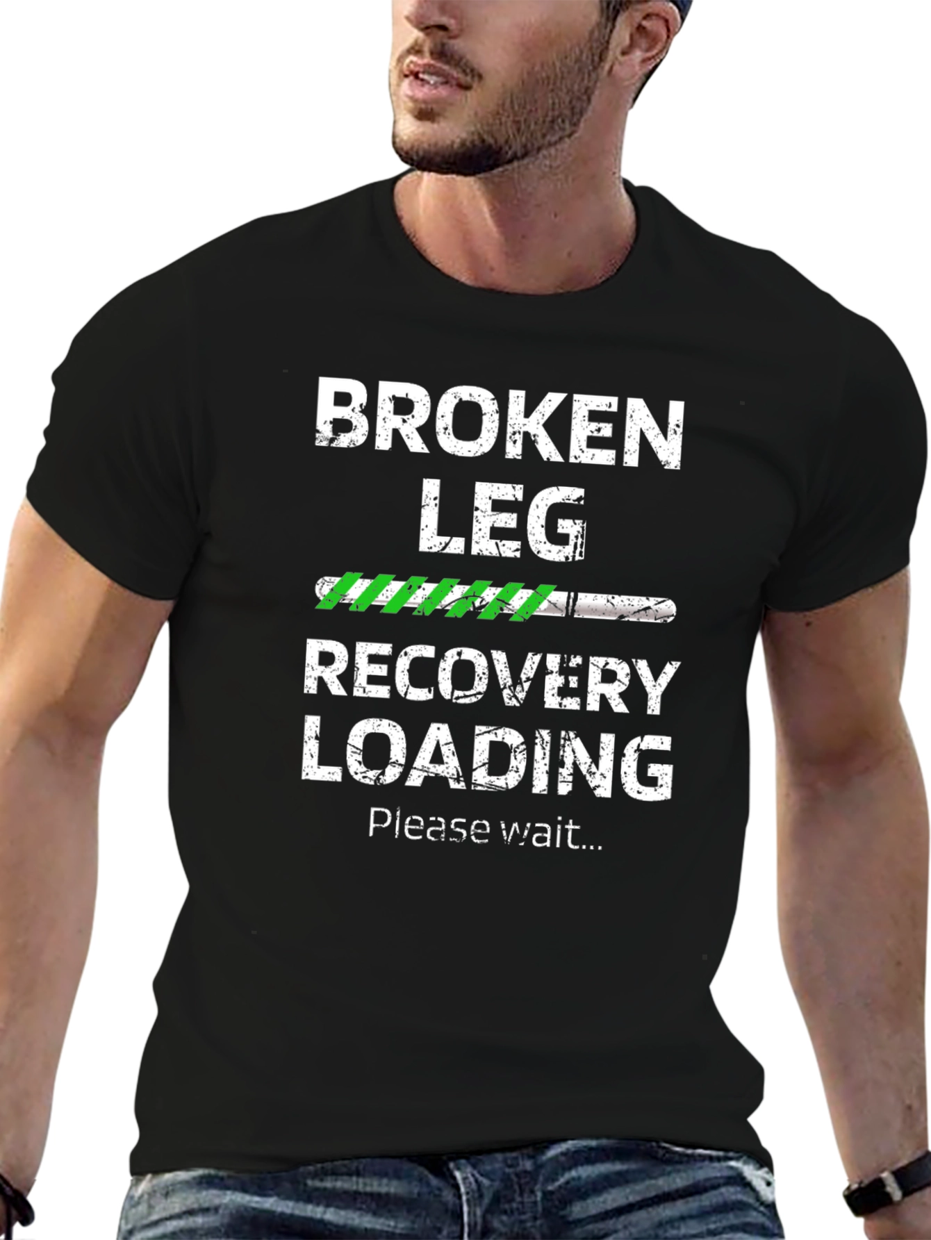 Black Broken Leg Recovery Loading T-Shirt view 6