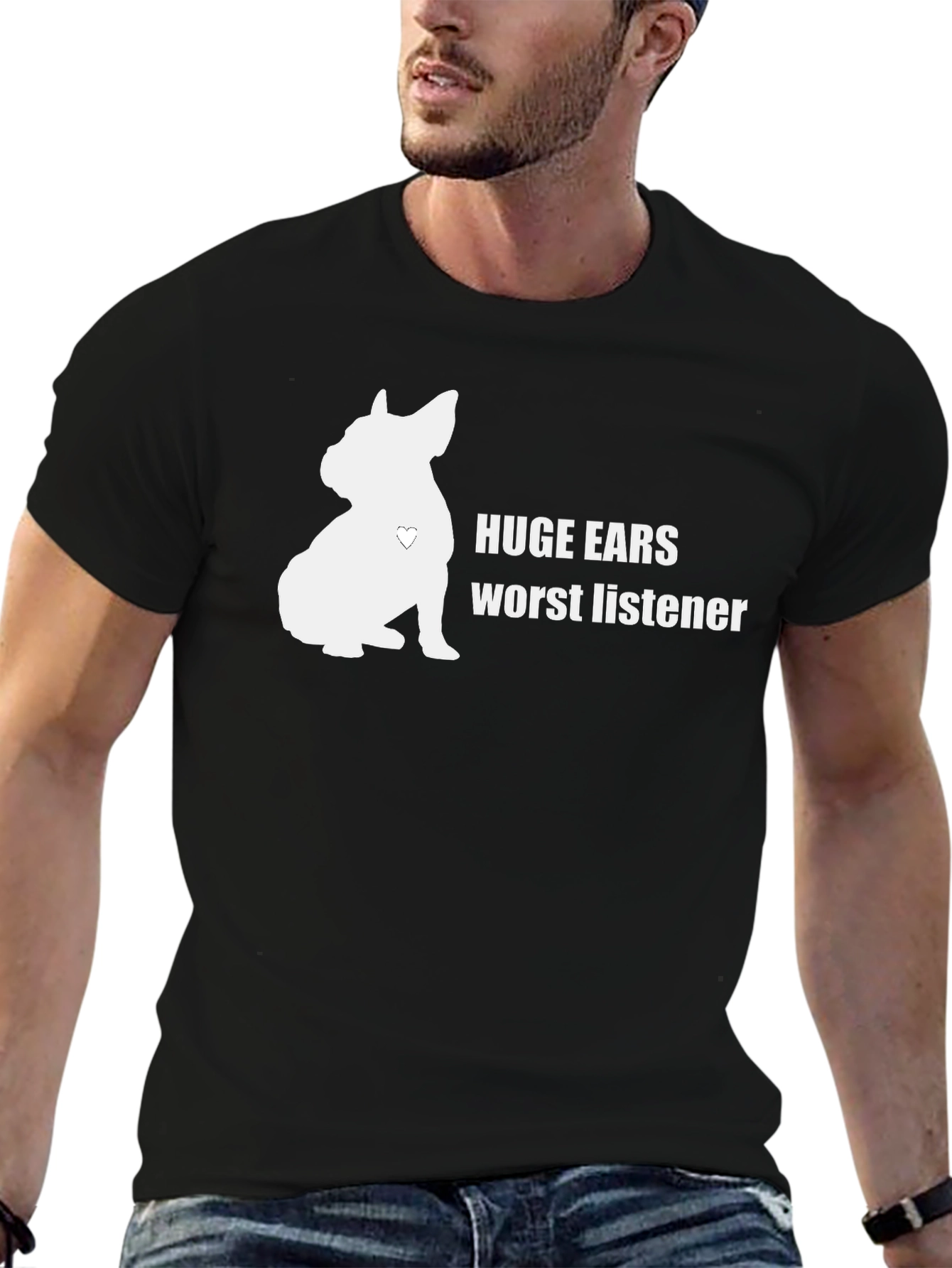 Black Humorous "Huge Ears, Worst Listener" Dog T-Shirt view 6
