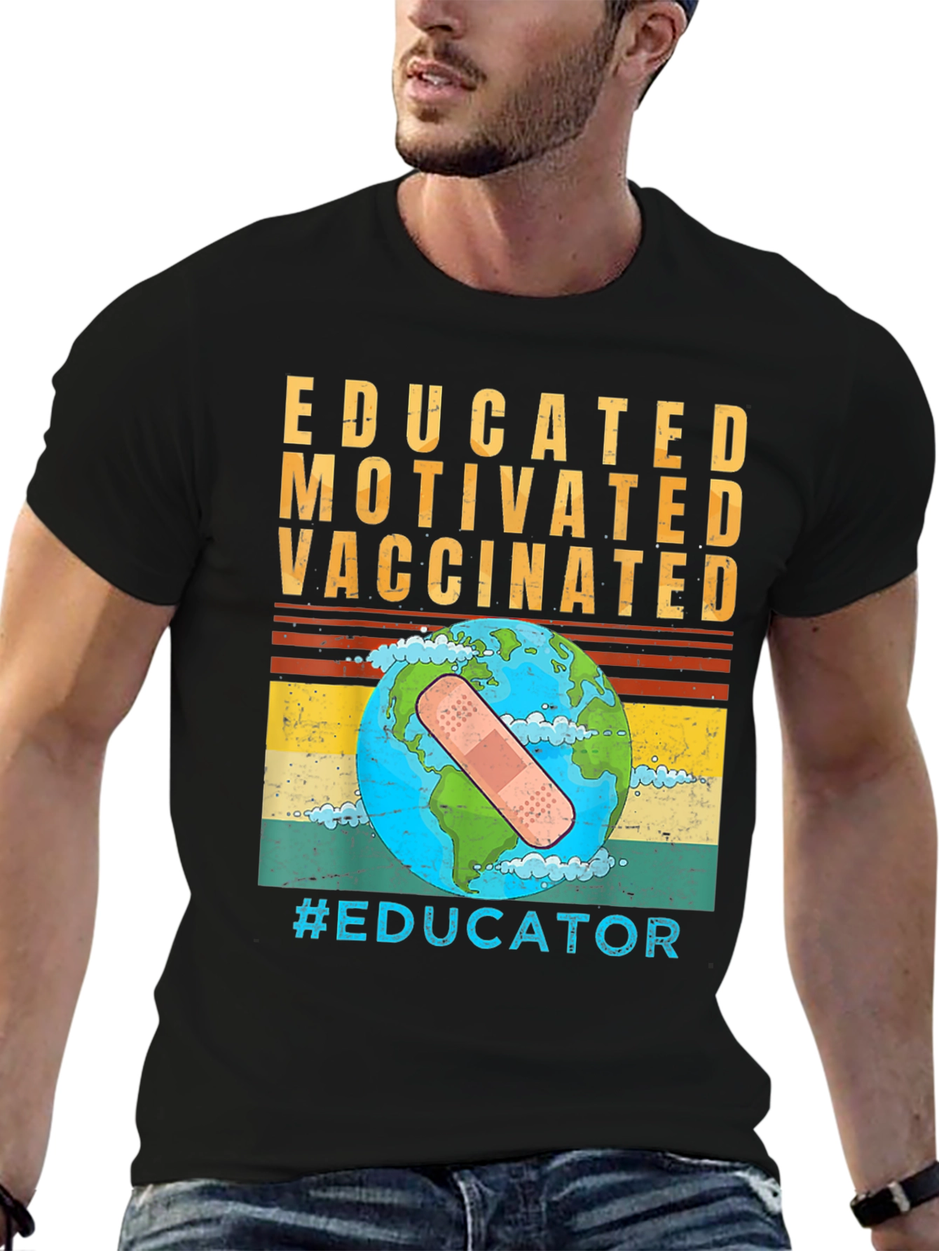 Black Educated Vaccinated Graphic T-Shirt view 6