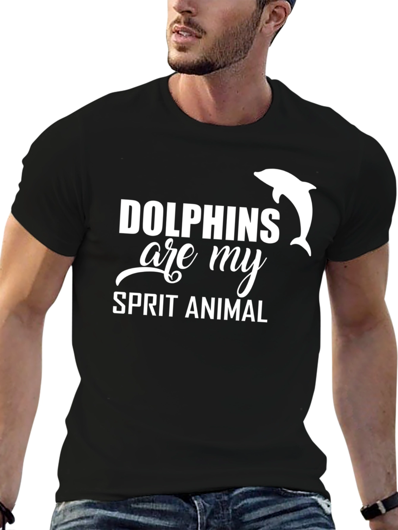 Black Dolphins Are My Spirit Animal T-Shirt - Black Cotton Tee view 6