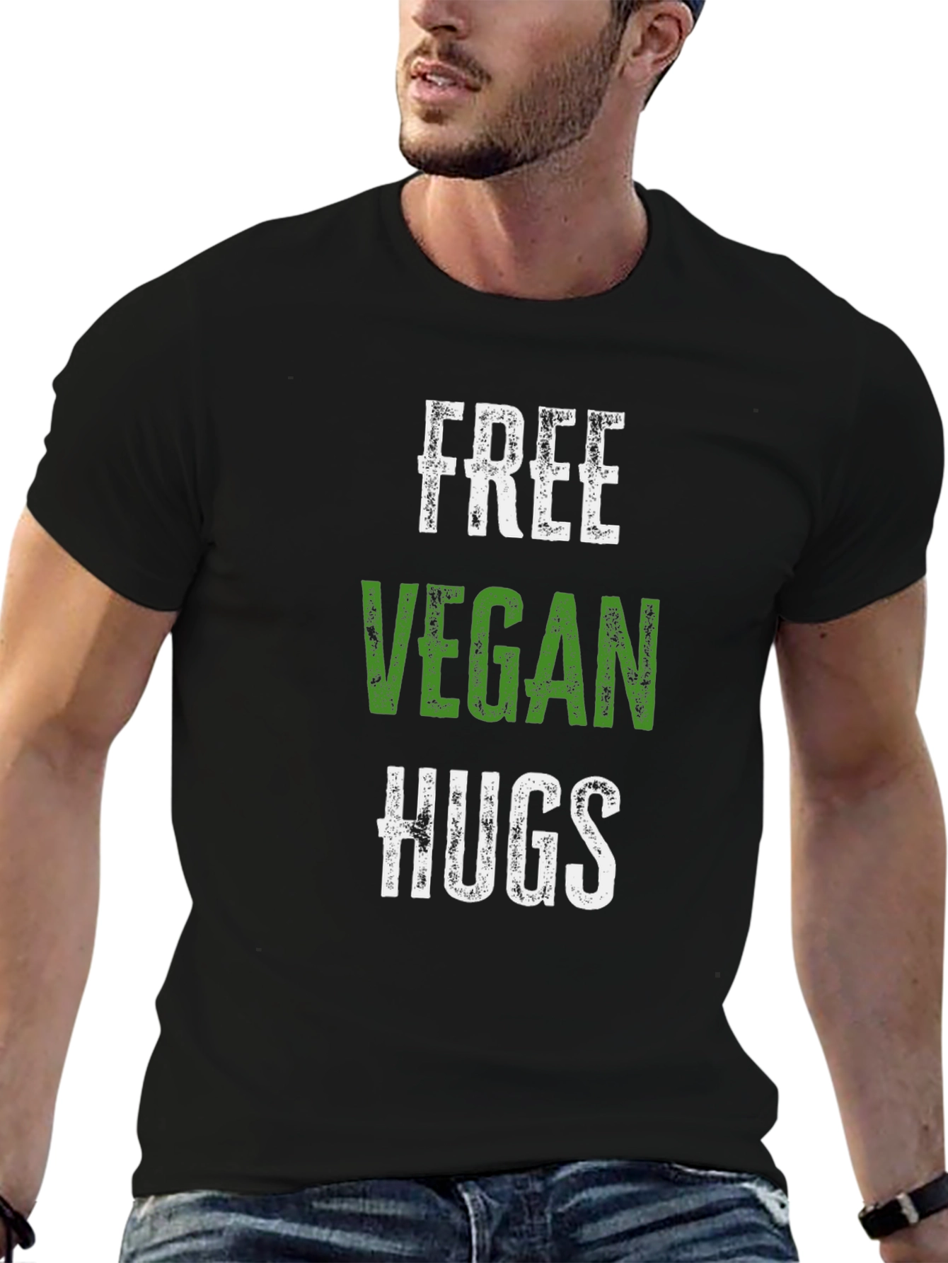 Black Free Vegan Hugs T-Shirt - Soft Cotton Tee view 6