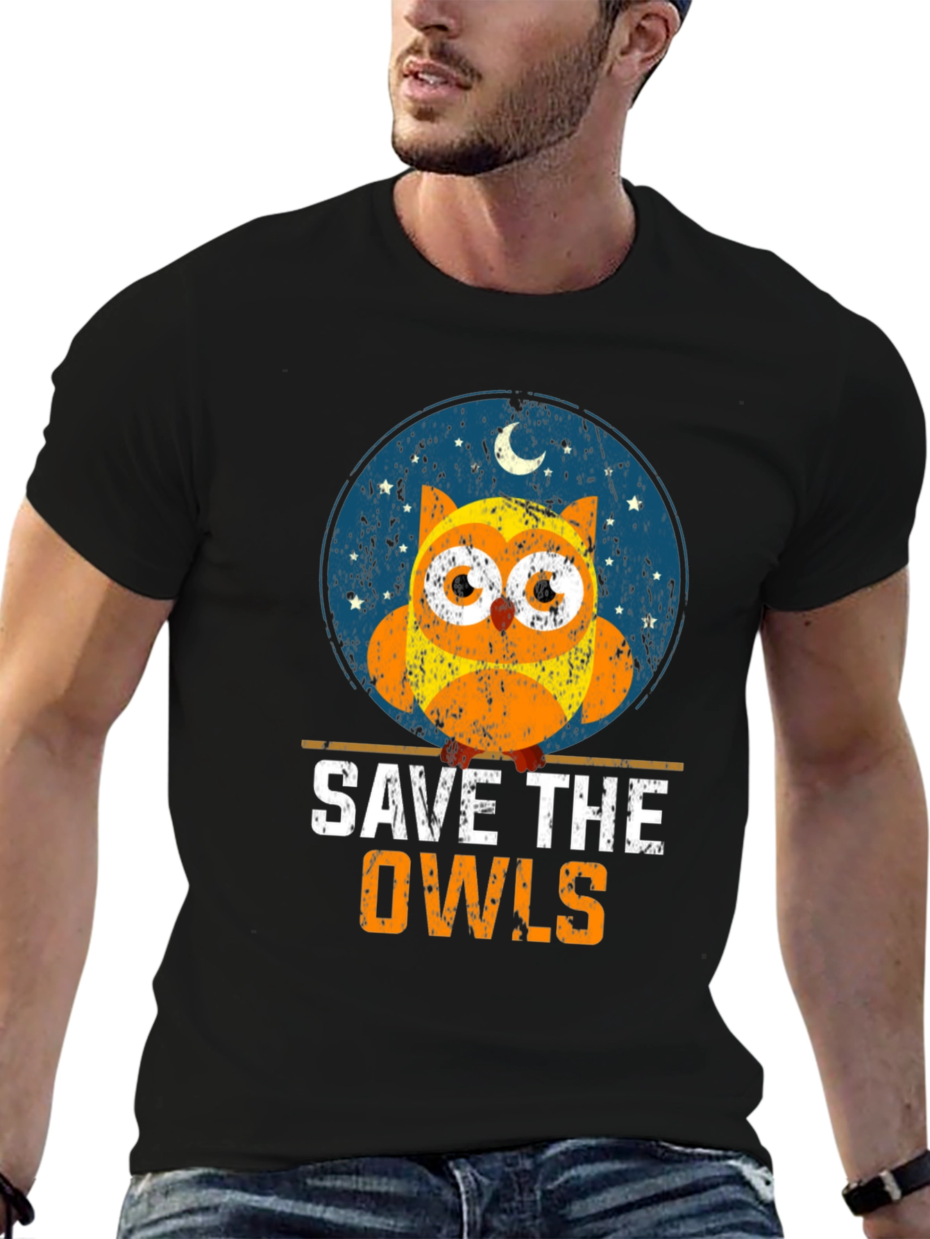 Black Save the Owls T-Shirt: Cute Owl Graphic Tee view 6