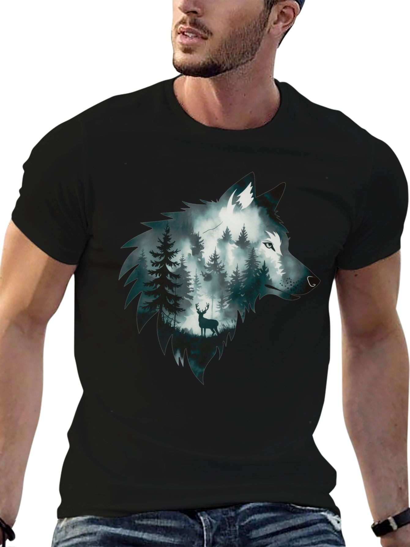 Black Wolf Forest Graphic Tee - Nature Inspired Design view 6