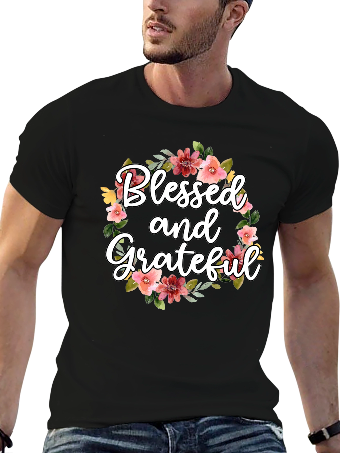 Black Blessed & Grateful Floral T-Shirt view 6
