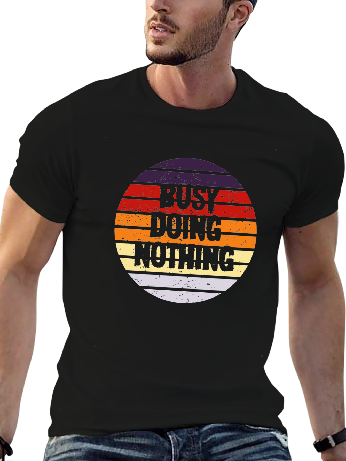 Black Busy Doing Nothing Retro Graphic Tee view 6