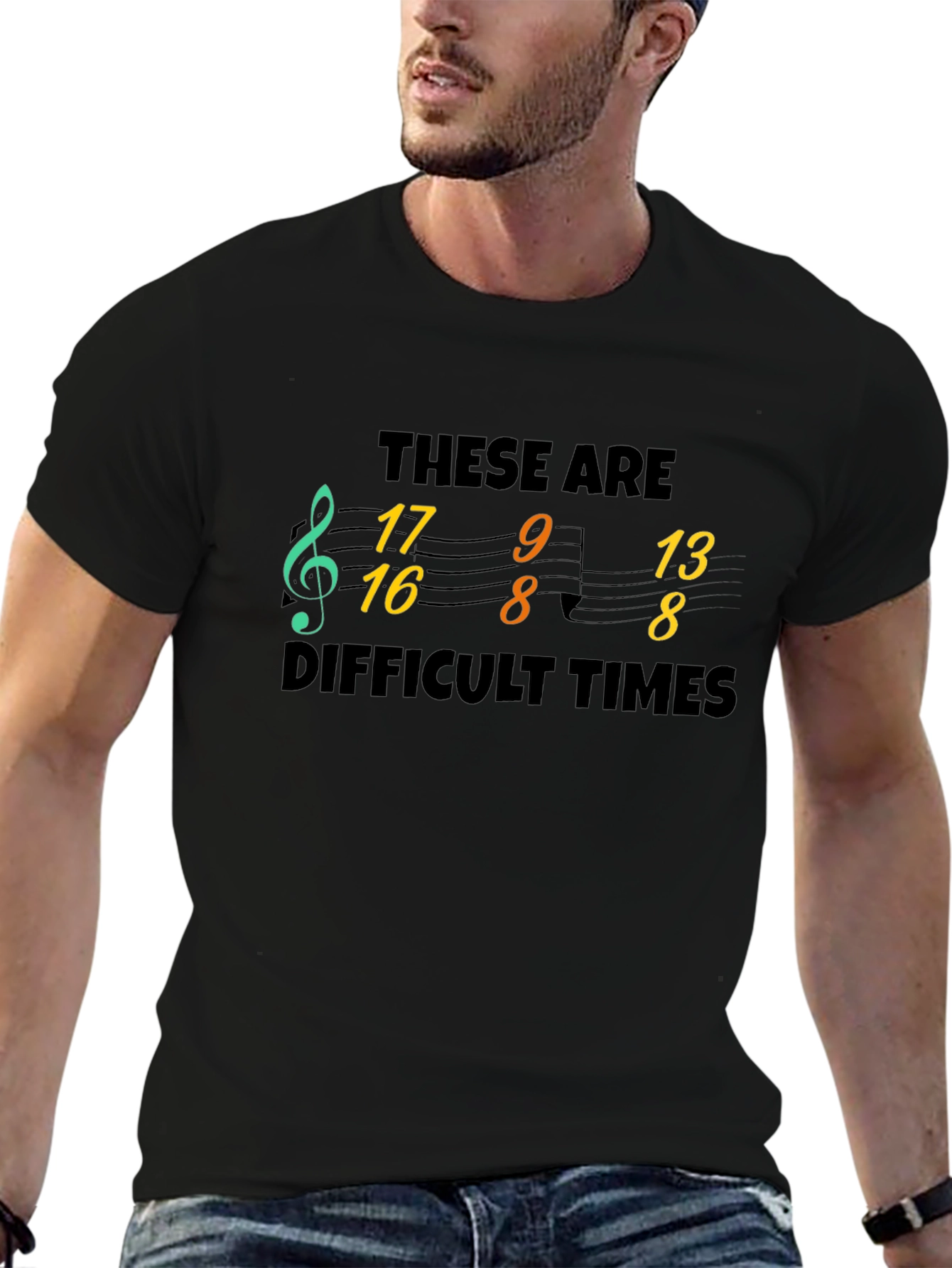 Black Difficult Times Music Note T-Shirt view 6