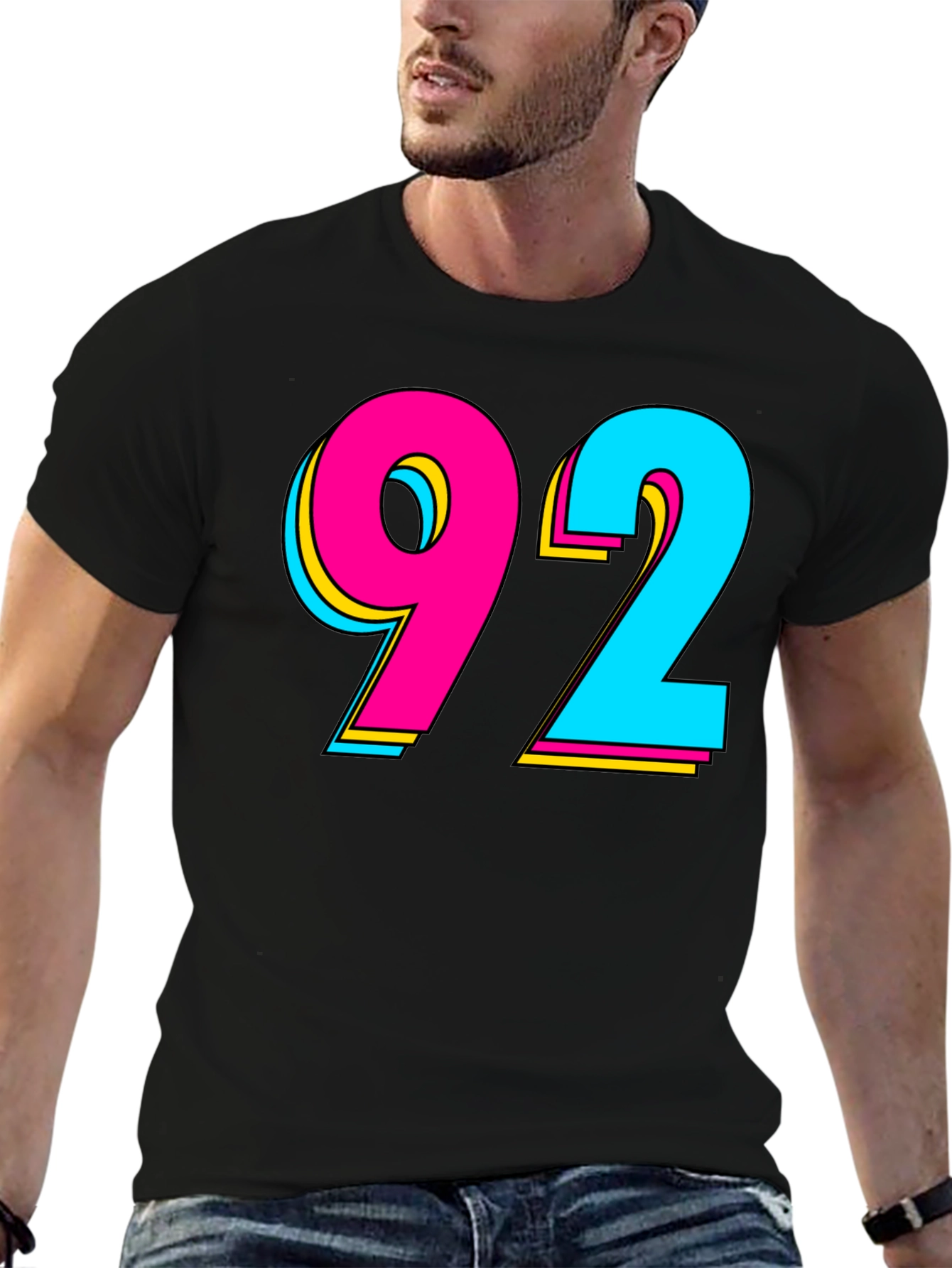 Black Retro 92 Graphic T-Shirt - Black Cotton Blend view 6