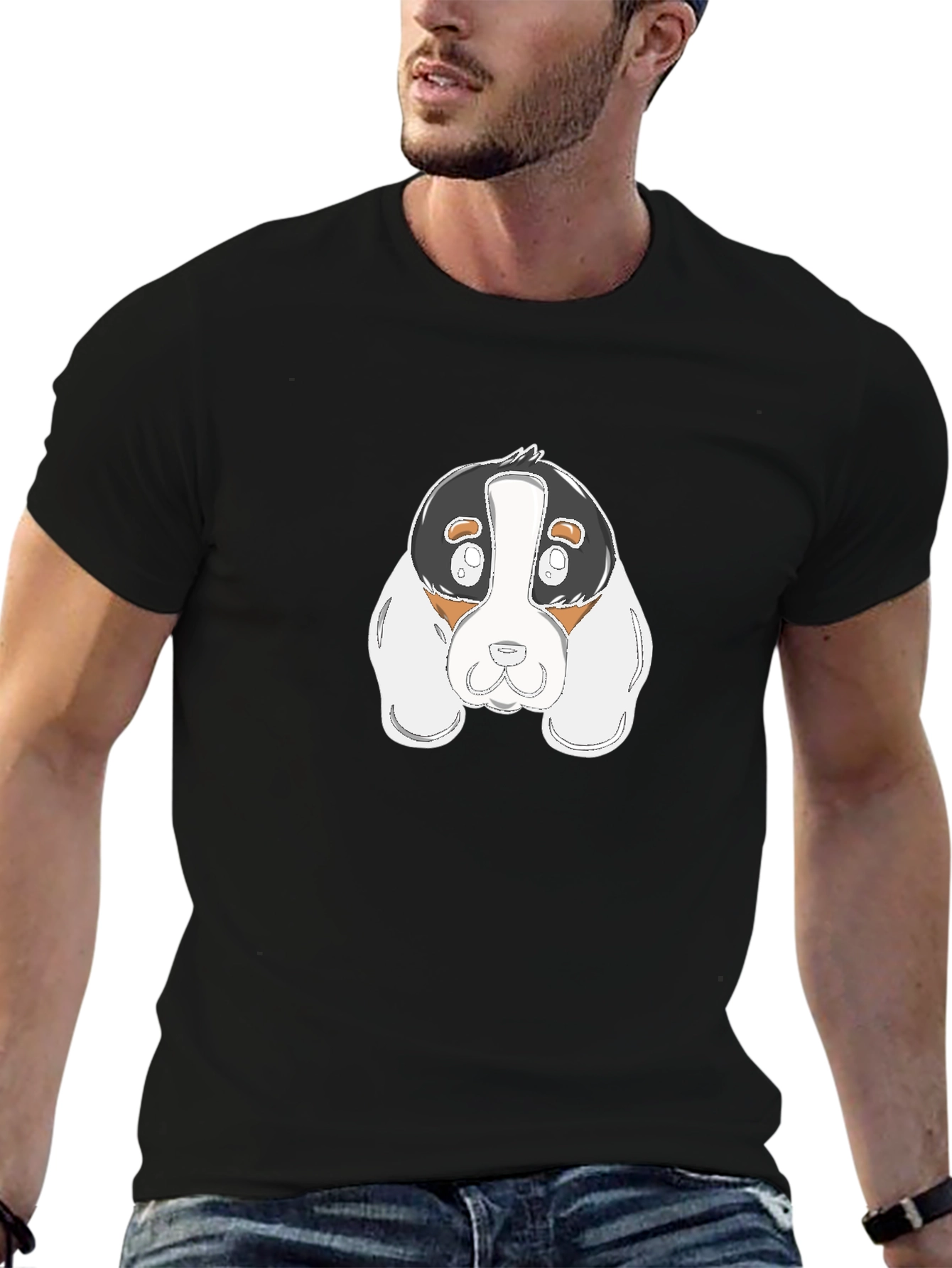 Black Cartoon Dog Graphic Black T-Shirt view 6