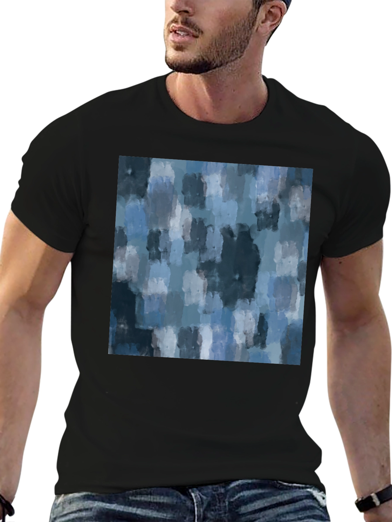 Black Abstract Watercolor Pattern T-Shirt view 6