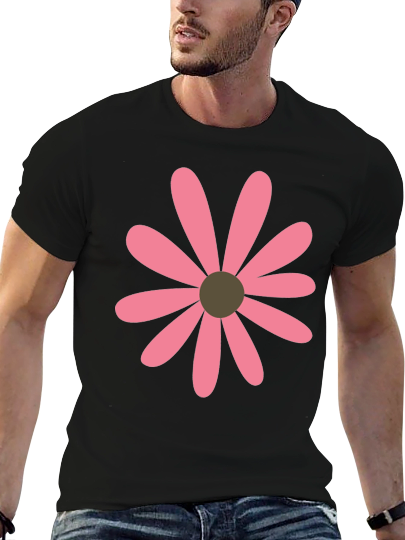 Black Pink Daisy Graphic Black T-Shirt view 6