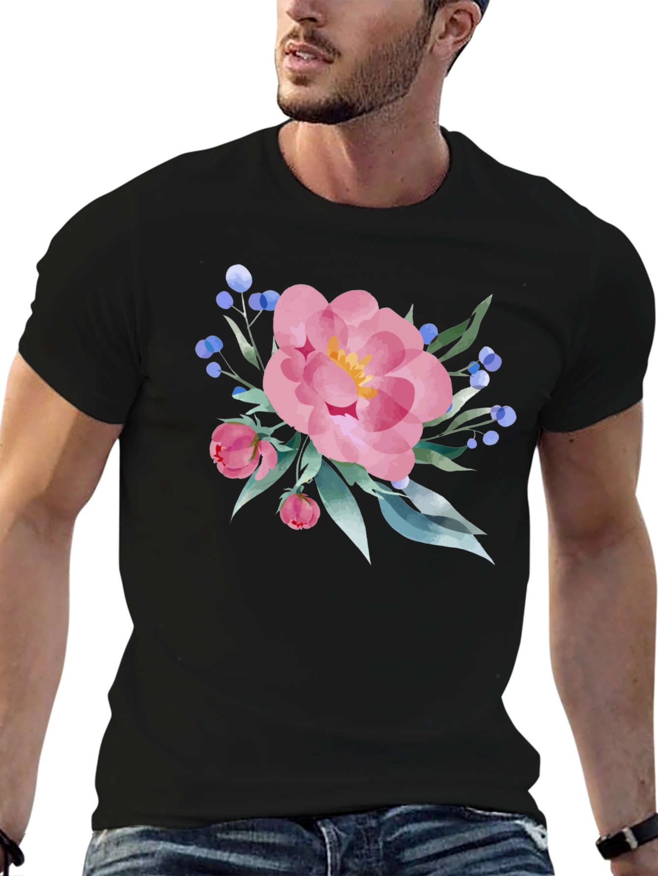 Black Floral Print Black T-Shirt view 6