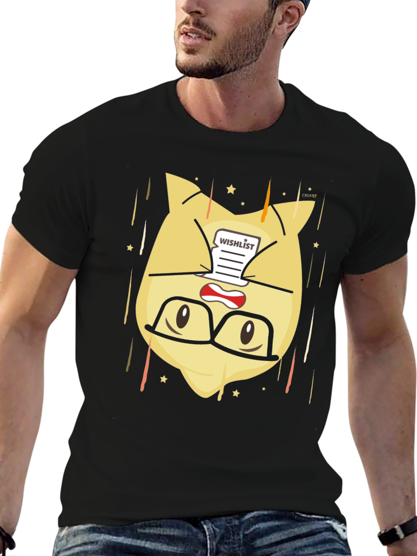 Black Funny Cartoon Character Wishlist Black T-Shirt view 6