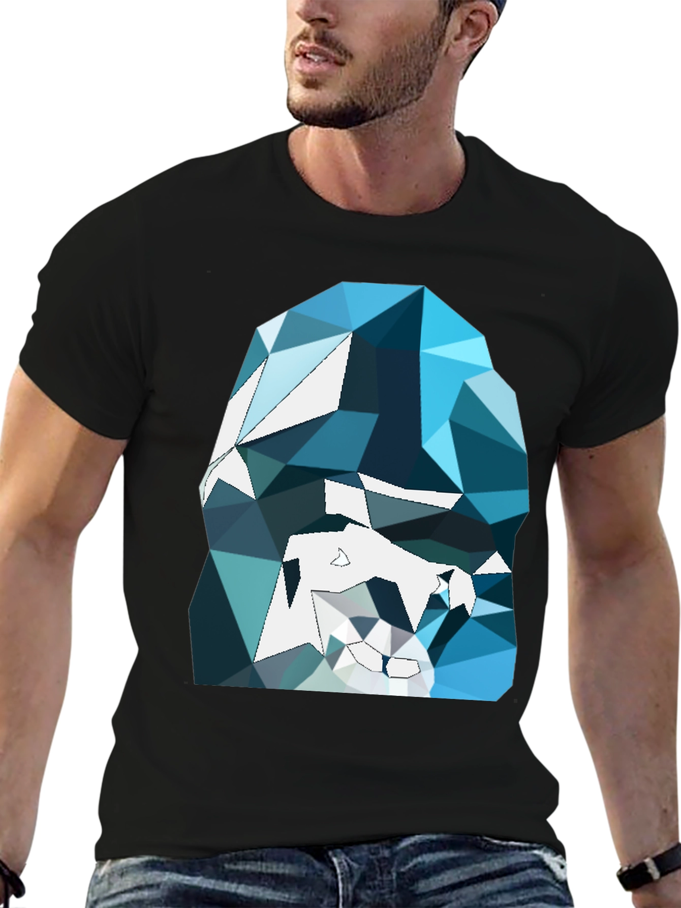 Black Abstract Geometric Gorilla Graphic Tee - Black view 6