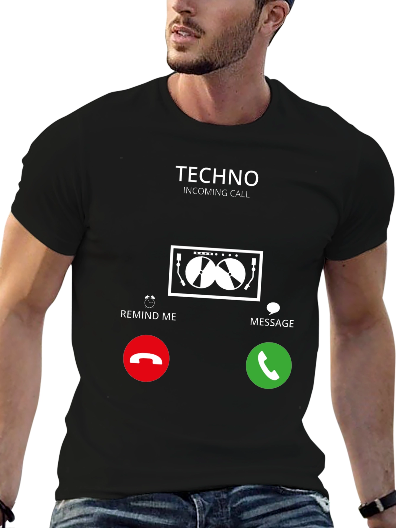 Black Techno Incoming Call Graphic T-Shirt view 6