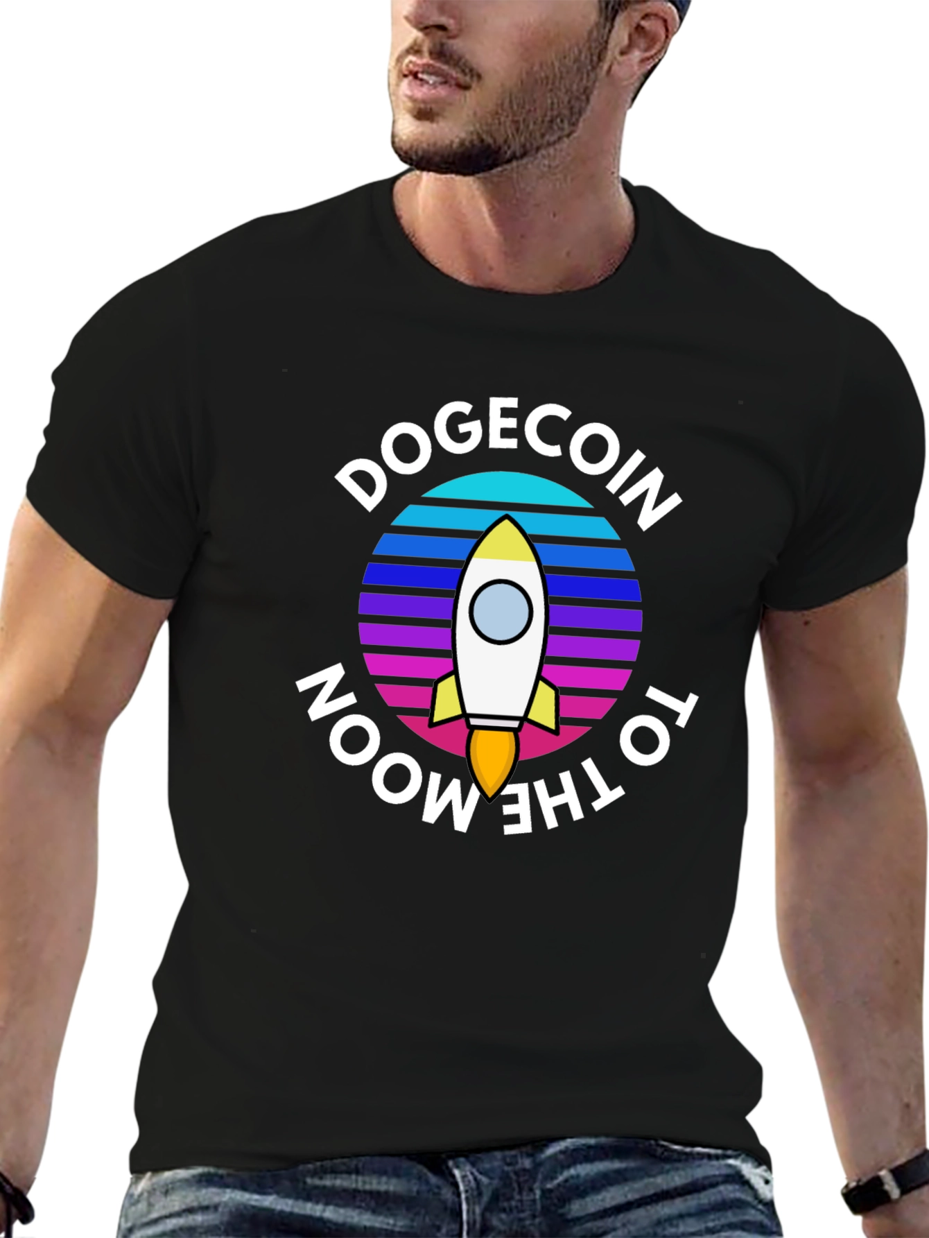 Black Dogecoin To The Moon Black T-Shirt view 6