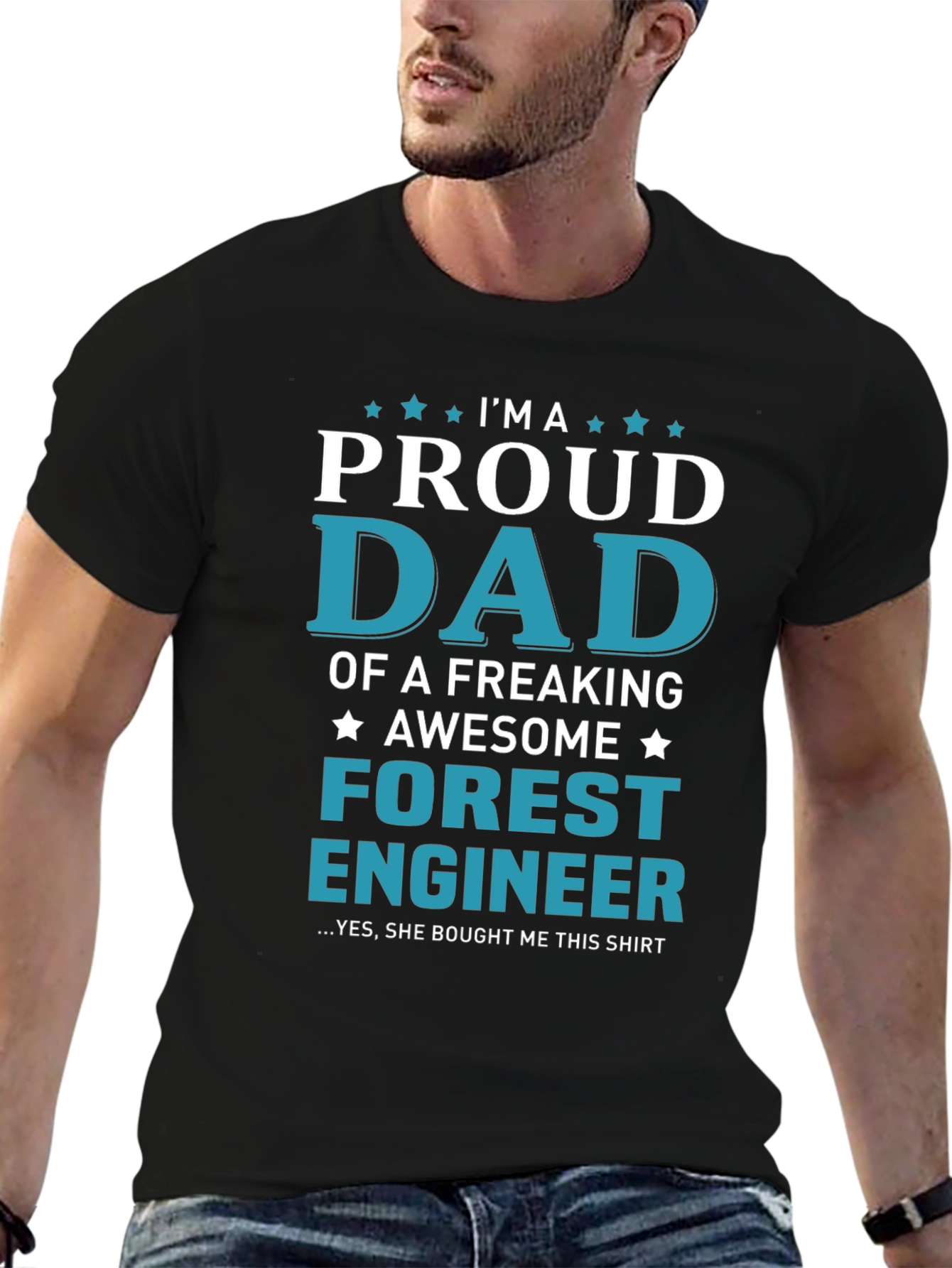 Black Proud Dad of a Forest Engineer T-Shirt view 6