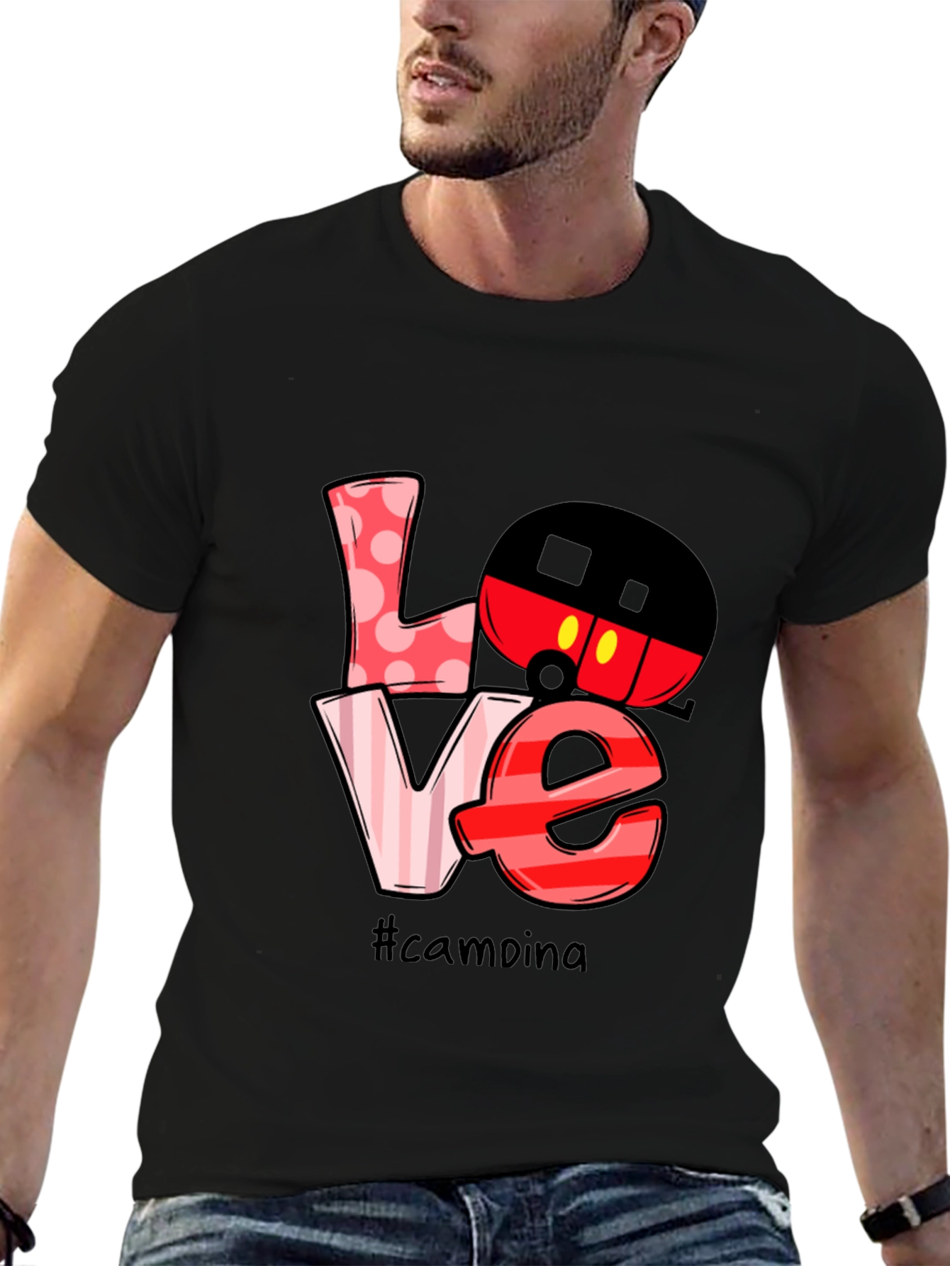 Black Love Camping Mickey Mouse T-Shirt view 6
