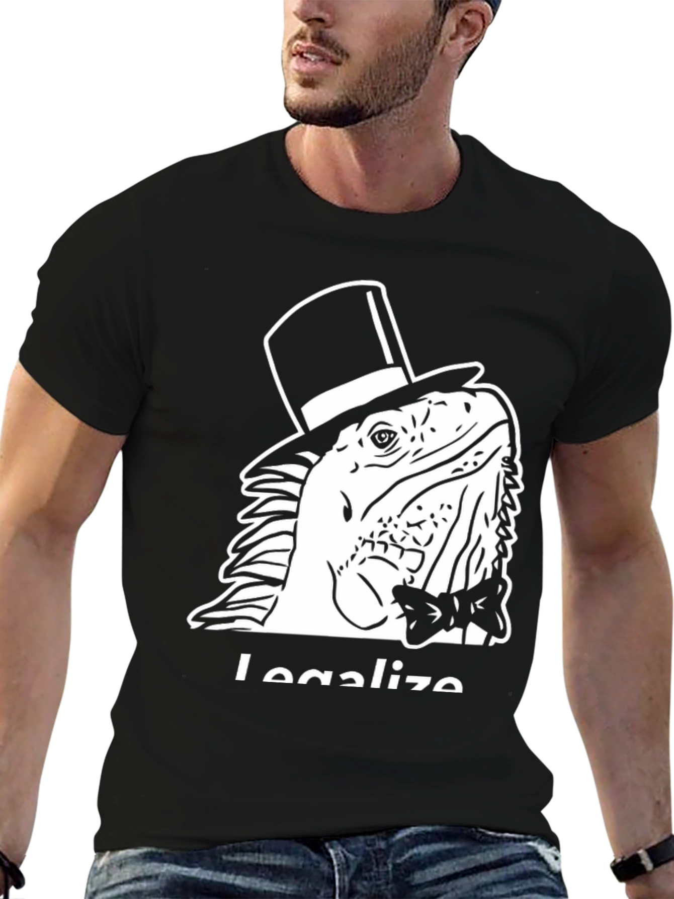 Black Iguana Top Hat Bow Tie Graphic Tee - Legalize Fun! view 6