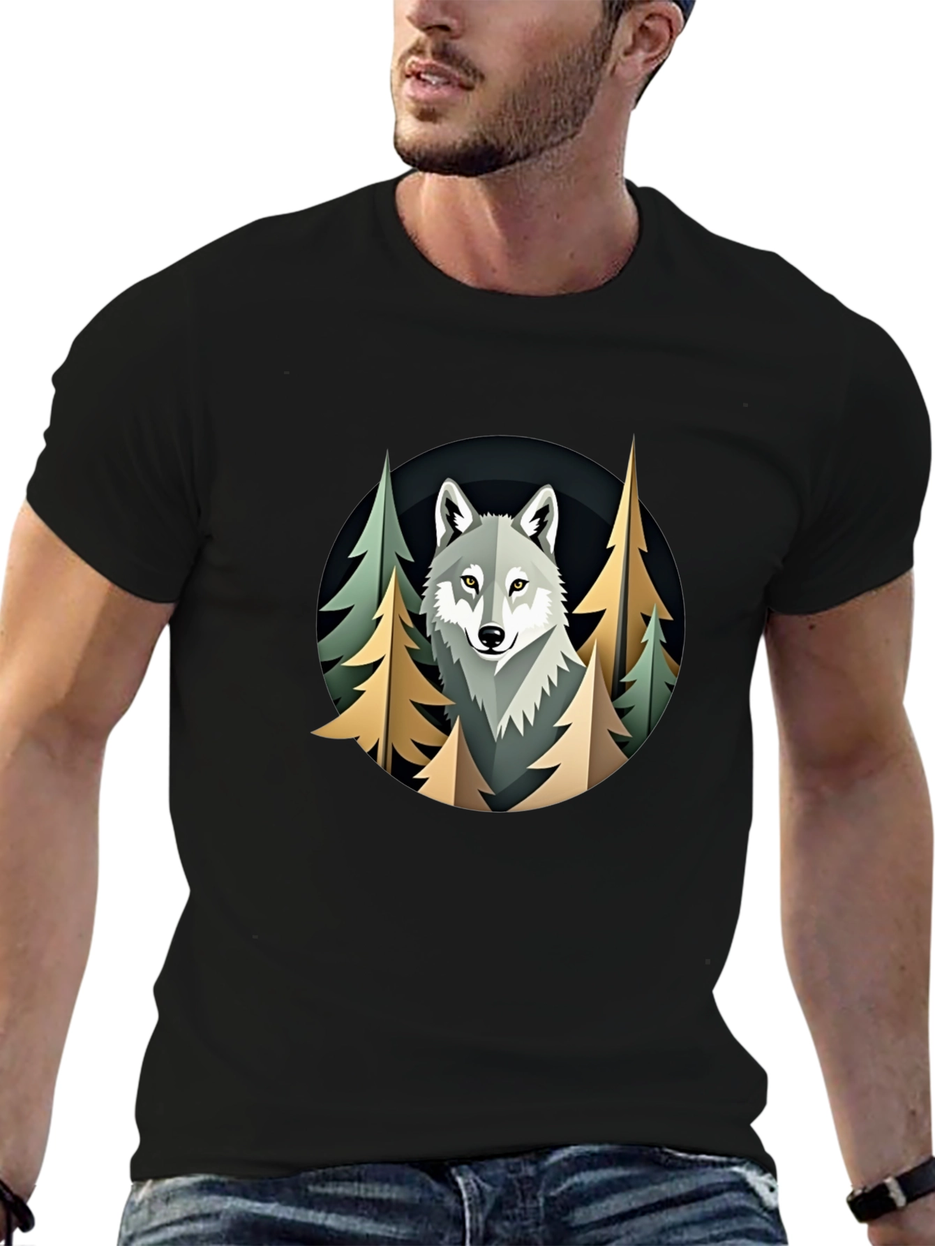 Black Wolf in Woods Graphic Tee - Premium Black T-Shirt view 6