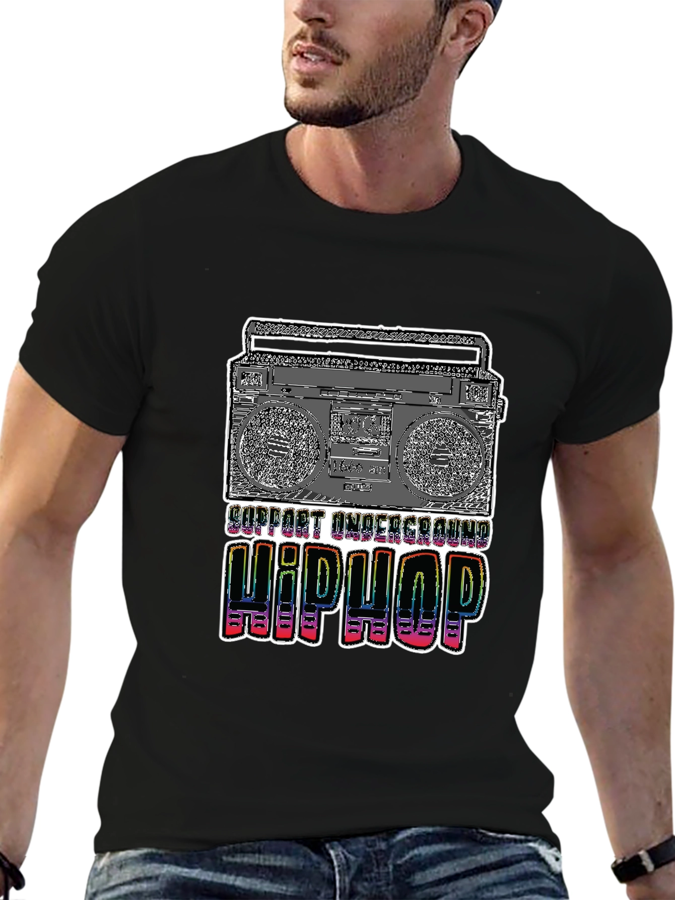 Black Underground Hip Hop Boombox Graphic Tee view 6