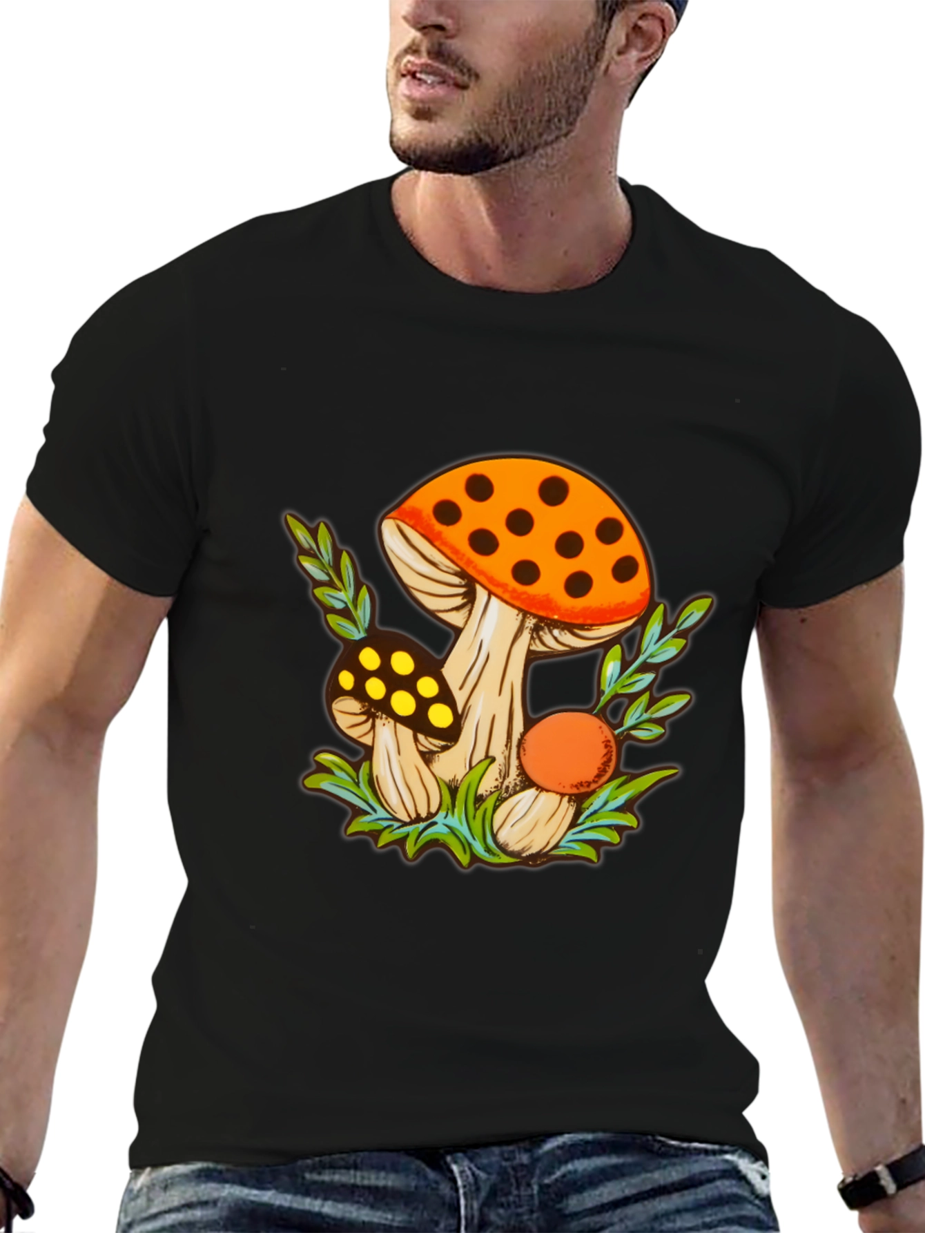 Black Mushroom Graphic Tee - Funky Fungi Design view 6