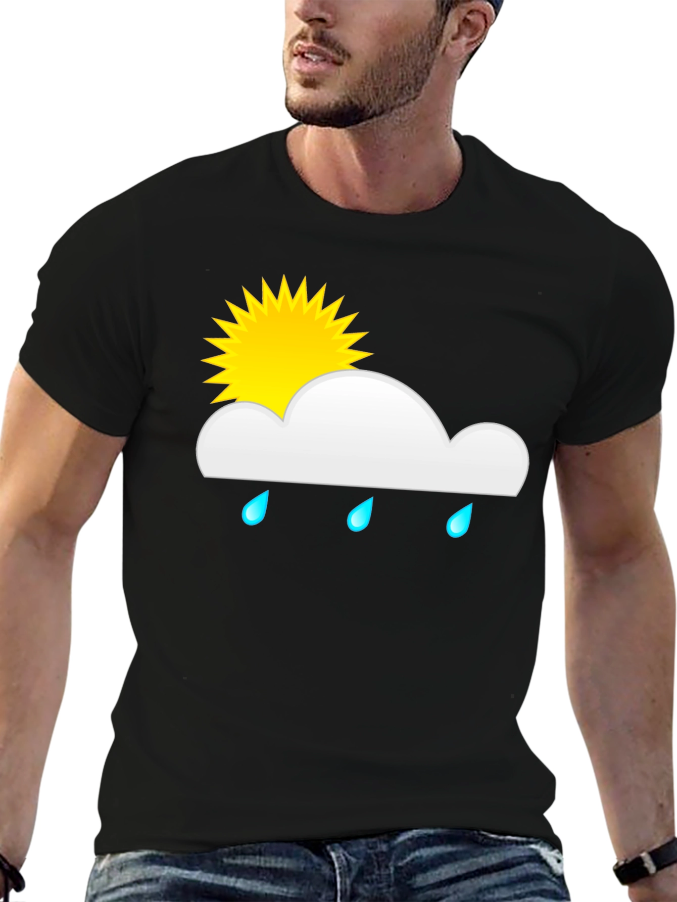 Black Rainy Day Sun Graphic Tee - Black Cotton T-Shirt view 6
