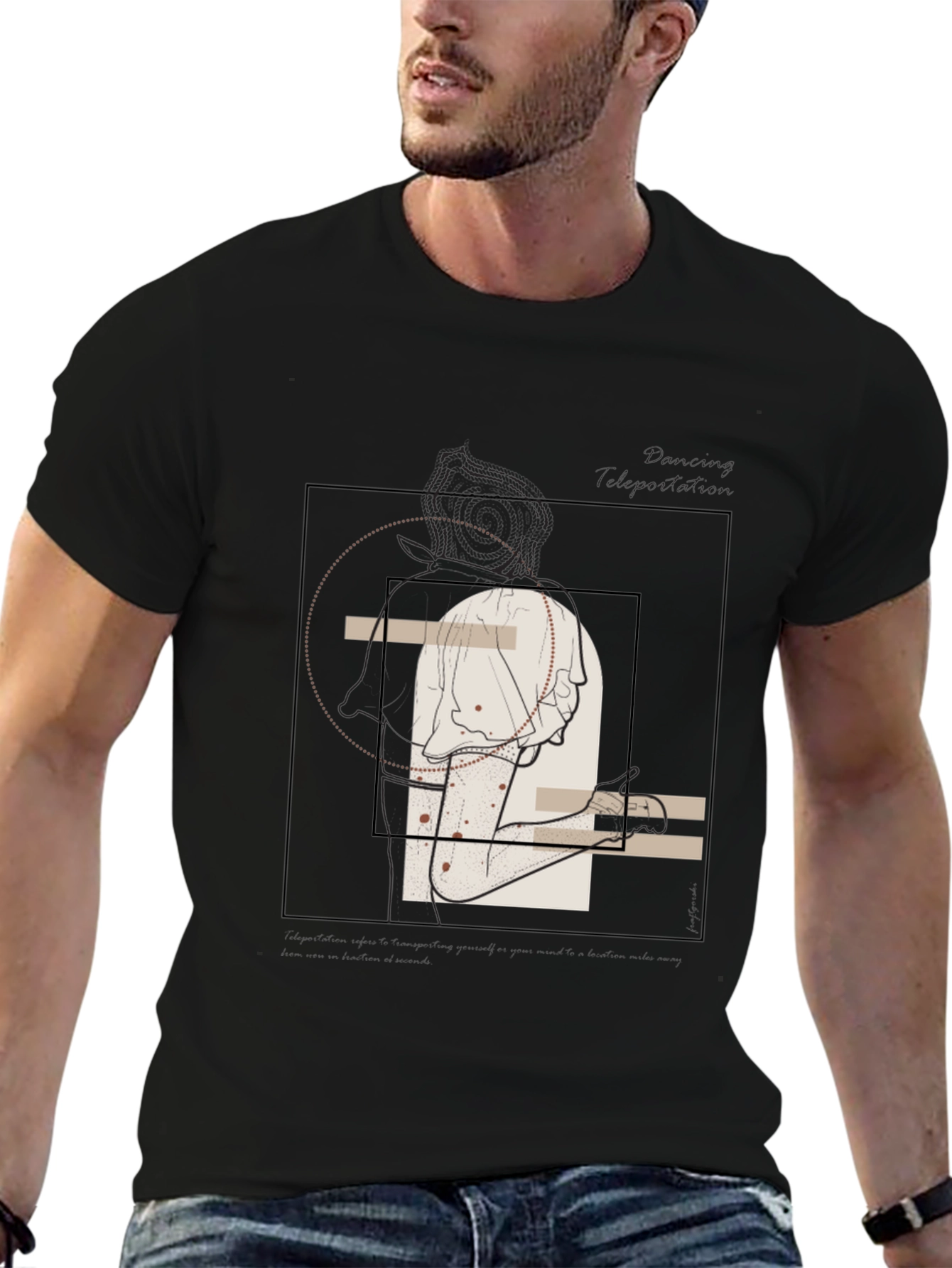 Black Abstract Line Art Graphic Tee - Unisex view 6