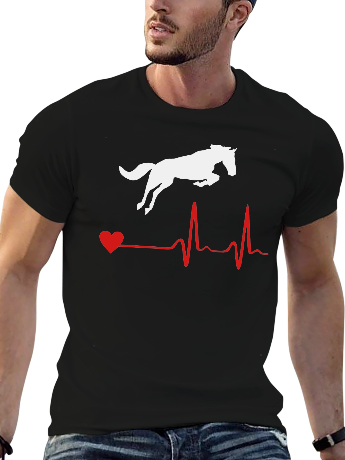 Black Horse Heartbeat Graphic Tee - Equestrian Lover Shirt view 6