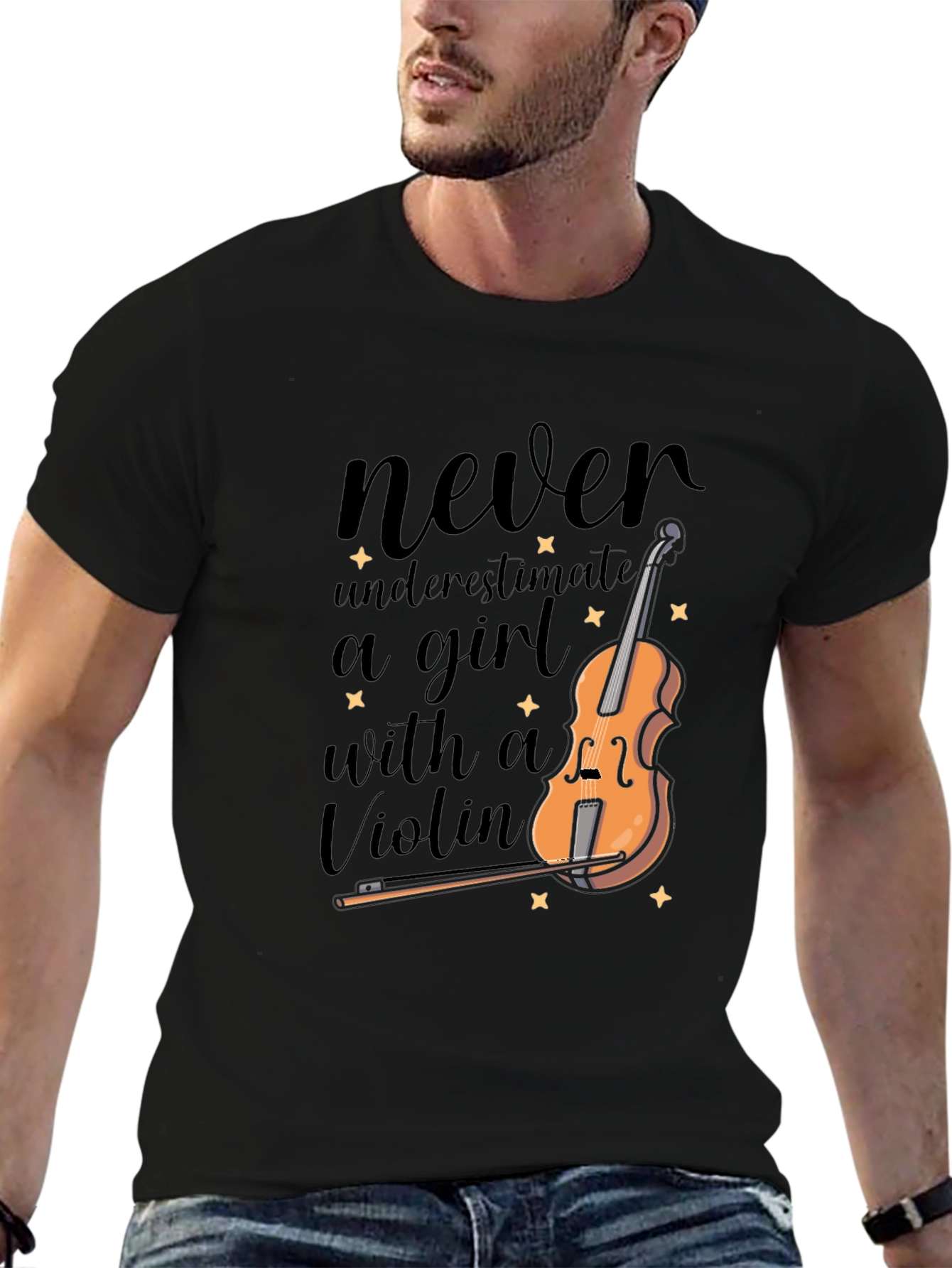 Black Never Underestimate a Girl with a Violin T-Shirt view 6