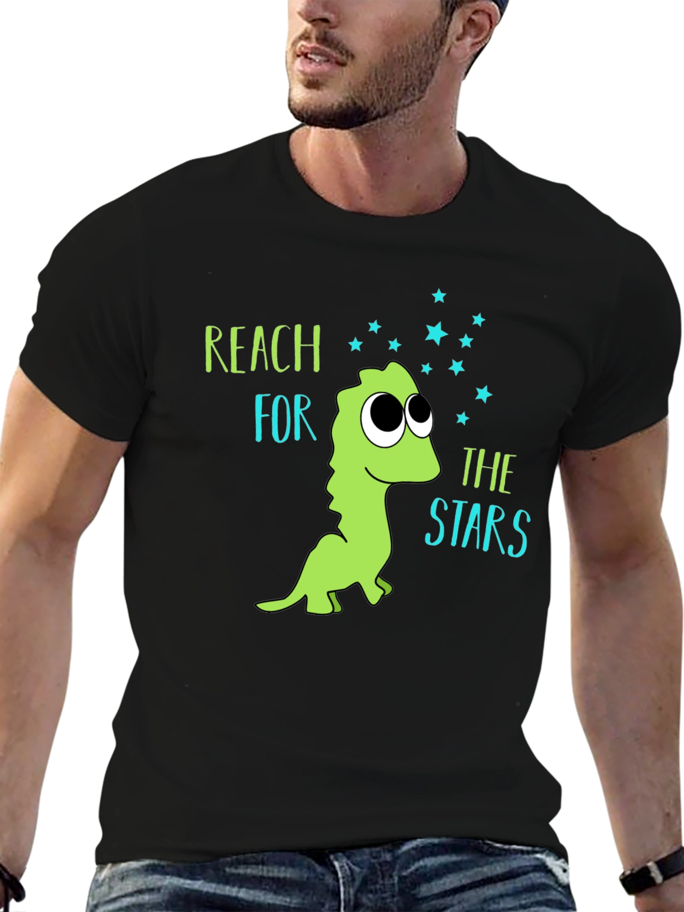 Black Reach for the Stars Dinosaur T-Shirt view 6