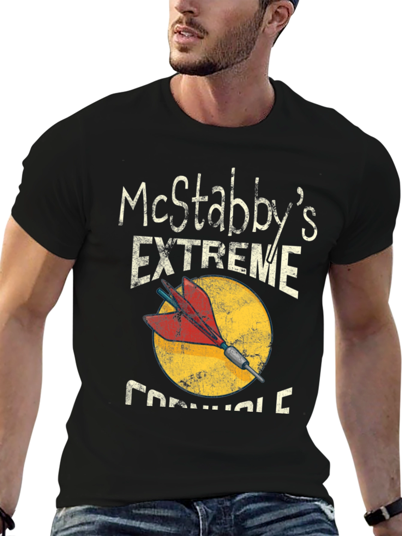Black McStabby's Extreme Cornhole T-Shirt view 6