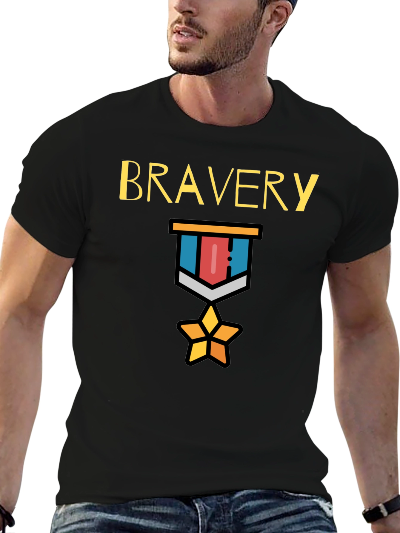 Black Bravery Medal Graphic Tee - Mens Black T-Shirt view 6