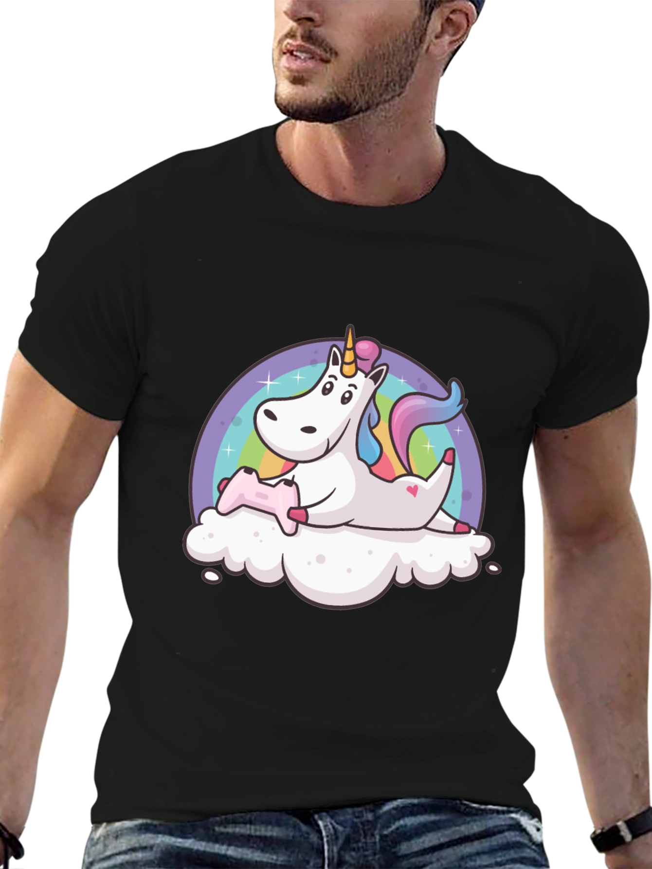 Black Unicorn Gamer T-Shirt - Black Cotton Tee view 6