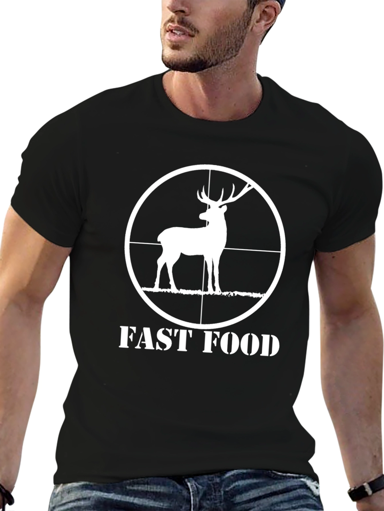 Black Fast Food Deer Hunting Graphic T-Shirt view 6