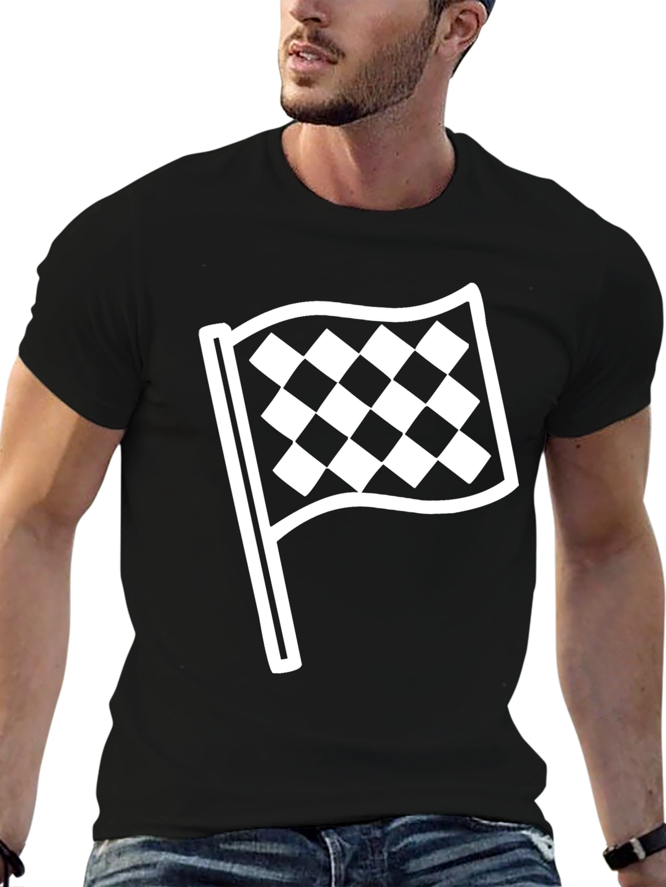 Black Checkered Flag Graphic Tee - Black Unisex T-Shirt view 6