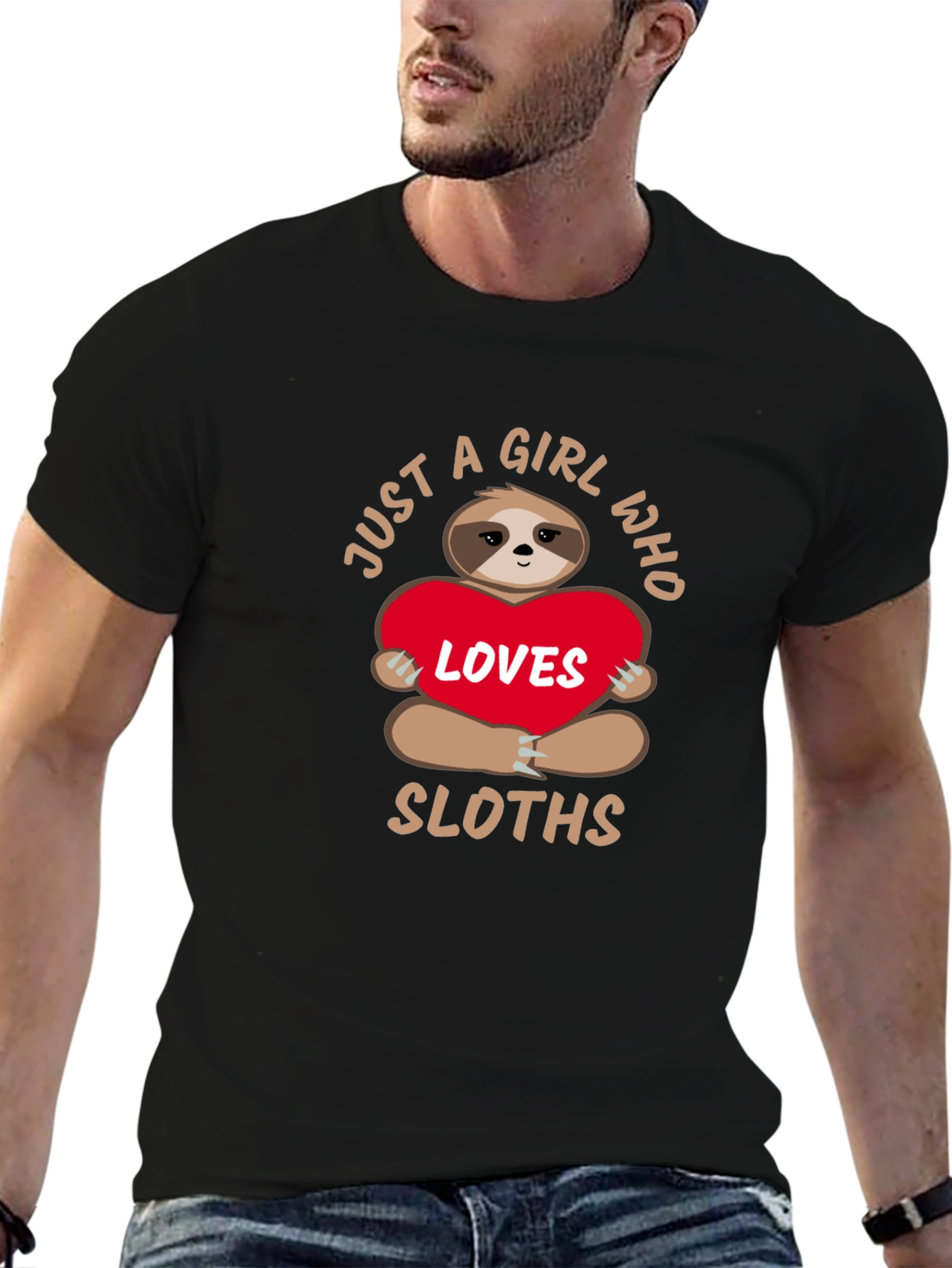 Black Sloth Lover T-Shirt - Just a Girl Who Loves Sloths Tee view 6
