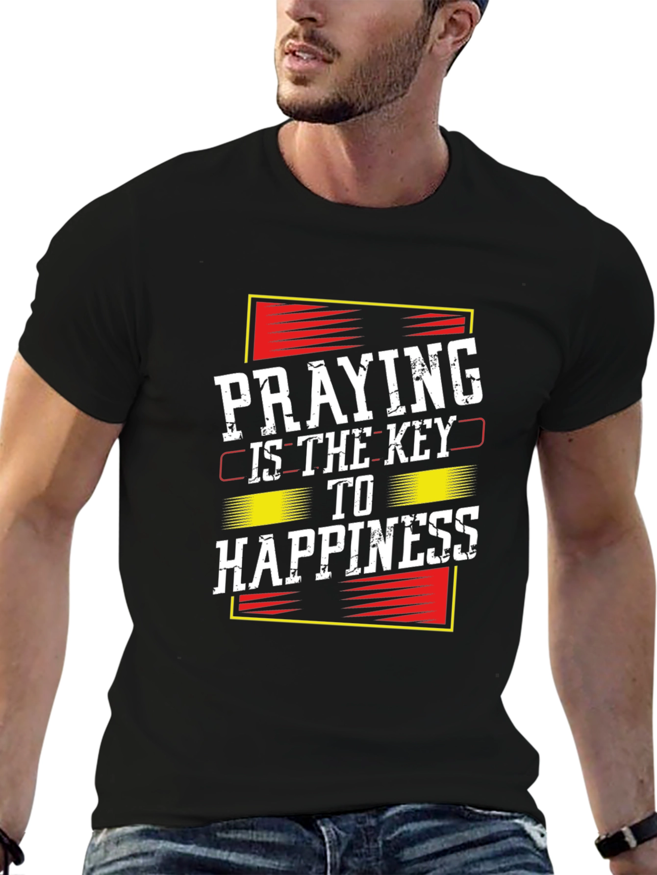 Black Praying is the Key to Happiness Graphic T-Shirt view 6