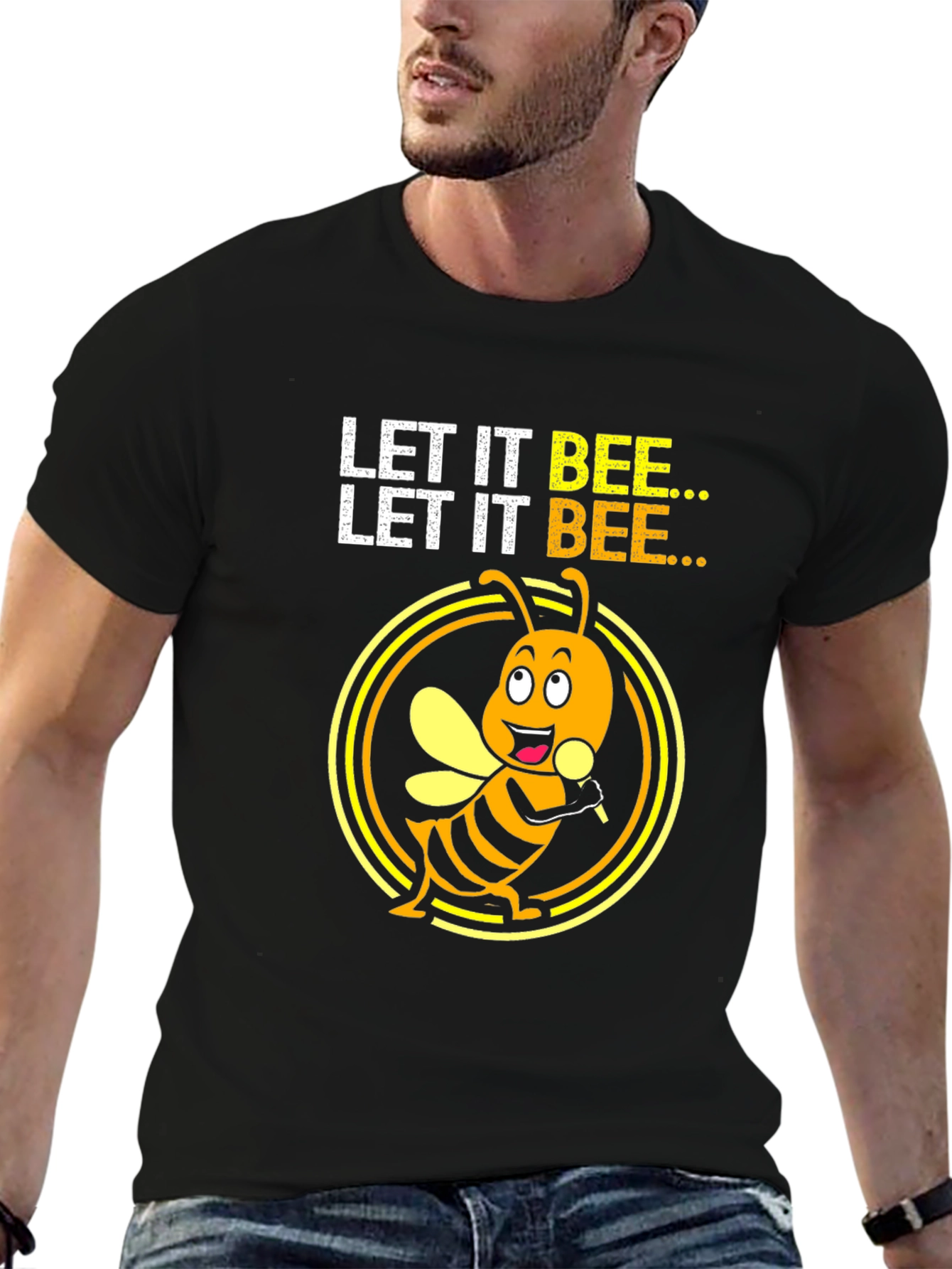 Black Let it Bee Graphic Tee - Unisex Black T-Shirt view 6