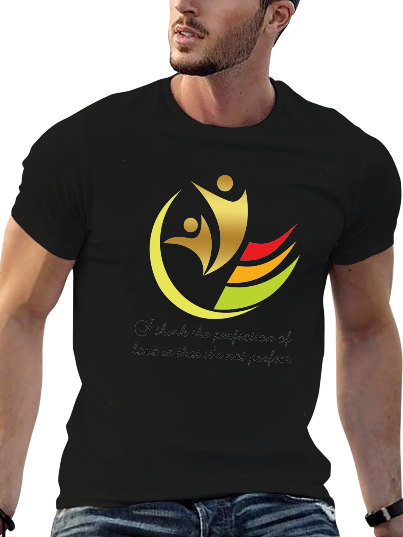 Black Stylish Black Graphic Tee - 'Perfection of Love' Design view 6